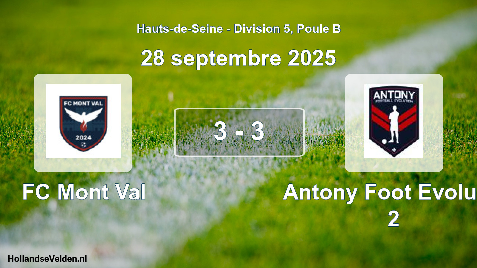 Gespeelde wedstrijd: FC Mont Val - Antony Foot Evolutio 2 3 - 3 (28 september 2025)