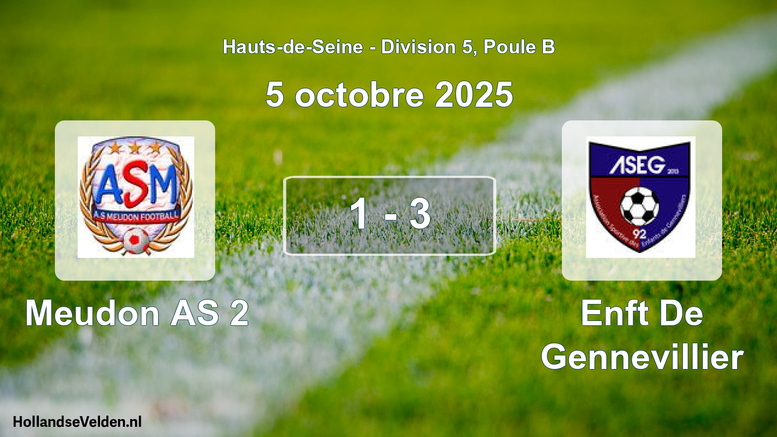 Match joué: Meudon AS 2 - Enft De Gennevillier 1 - 3 (5 octobre 2025)