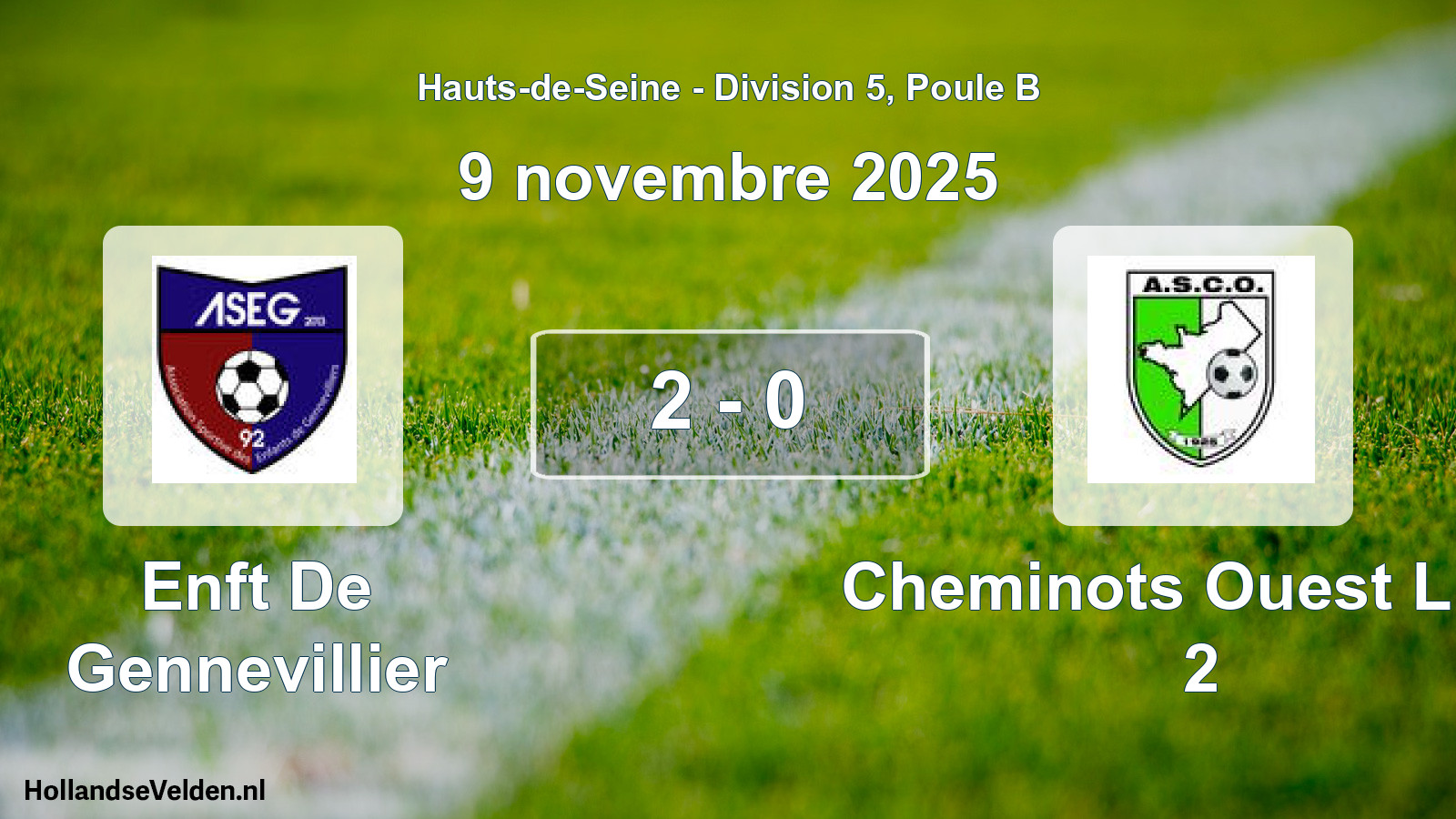 Match joué: Enft De Gennevillier - Cheminots Ouest L AS 2 2 - 0 (9 novembre 2025)