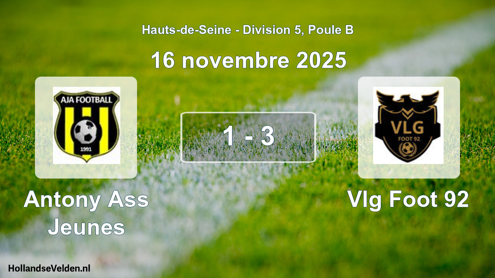 Match programmé: Antony Ass Jeunes - Vlg Foot 92 (16 novembre 2025)