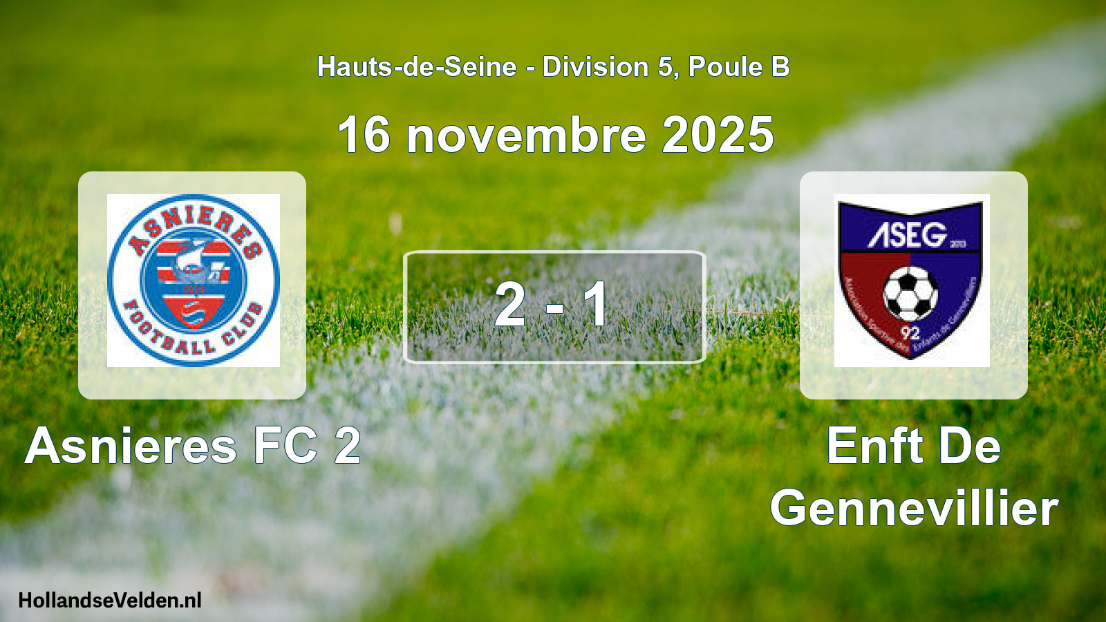 Match joué: Asnieres FC 2 - Enft De Gennevillier 2 - 1 (16 novembre 2025)