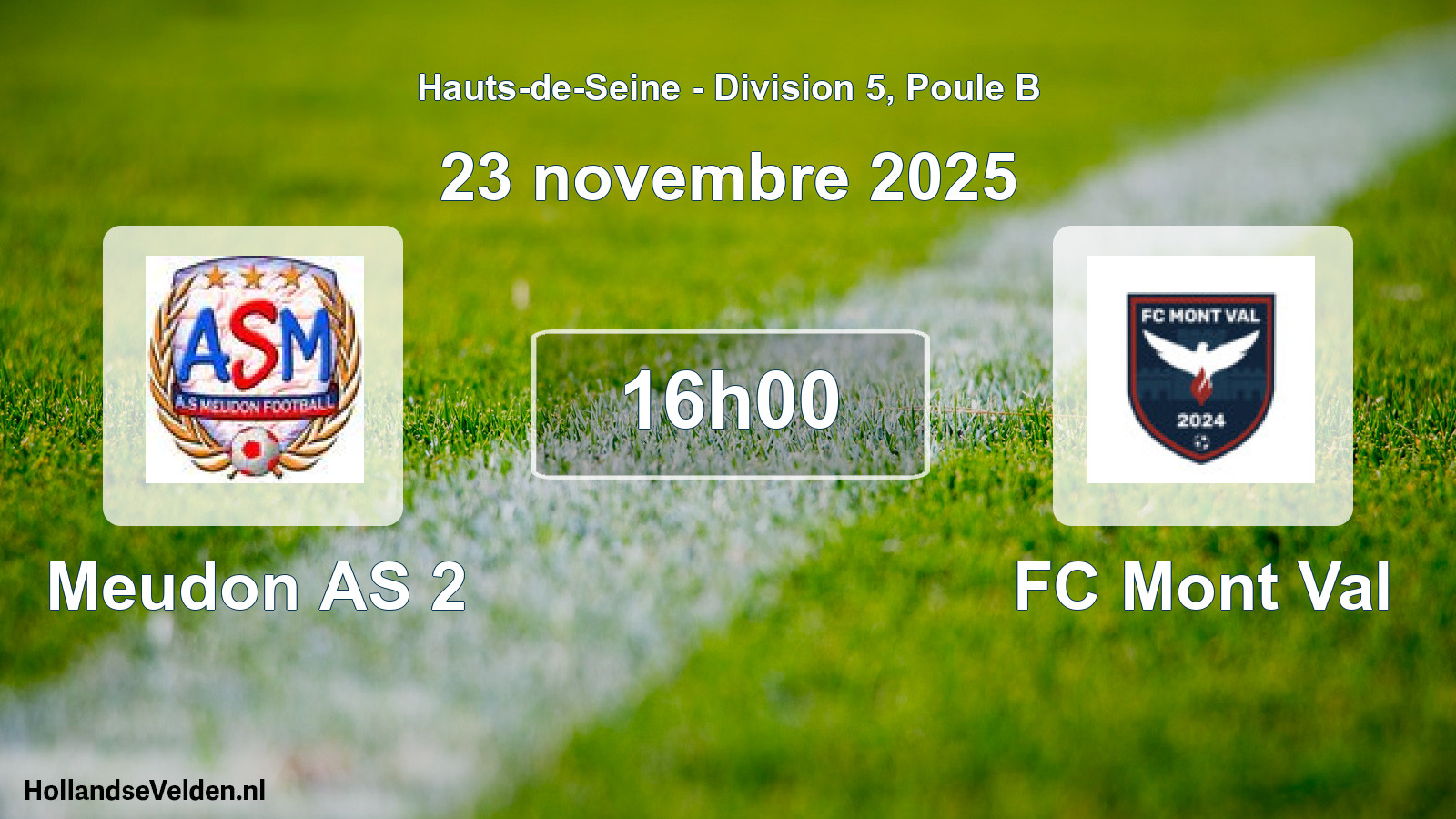 Match programmé: Meudon AS 2 - FC Mont Val (23 novembre 2025)