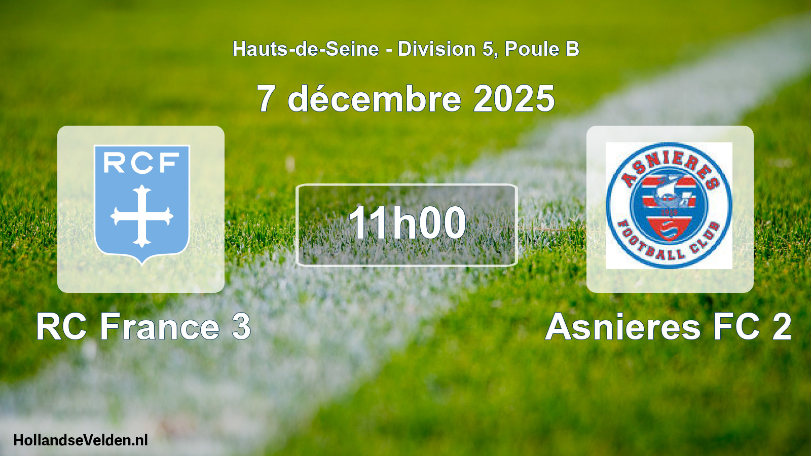 Geplande wedstrijd: RC France 3 - Asnieres FC 2 (7 december 2025)