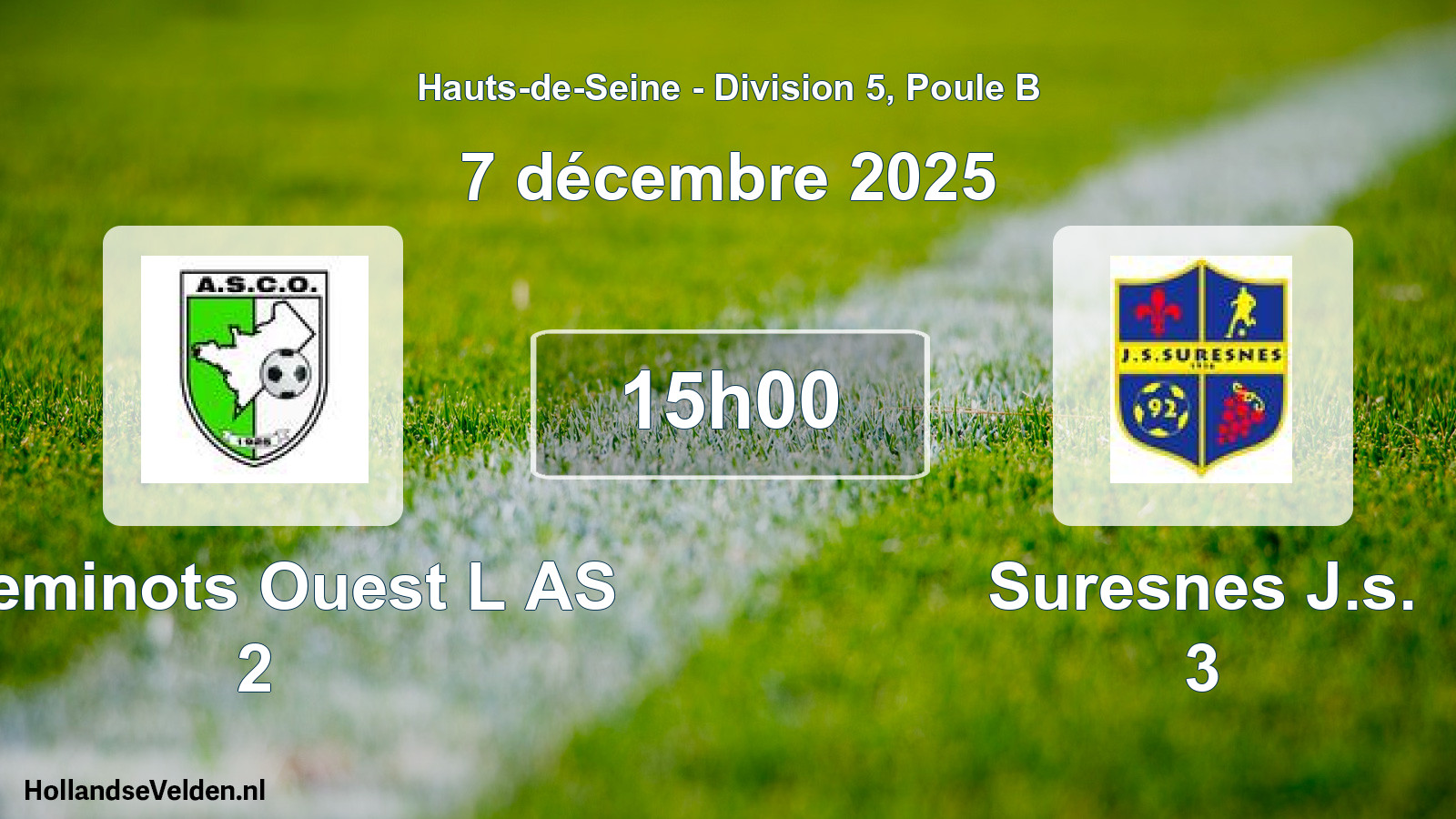 Geplande wedstrijd: Cheminots Ouest L AS 2 - Suresnes J.s. 3 (7 december 2025)