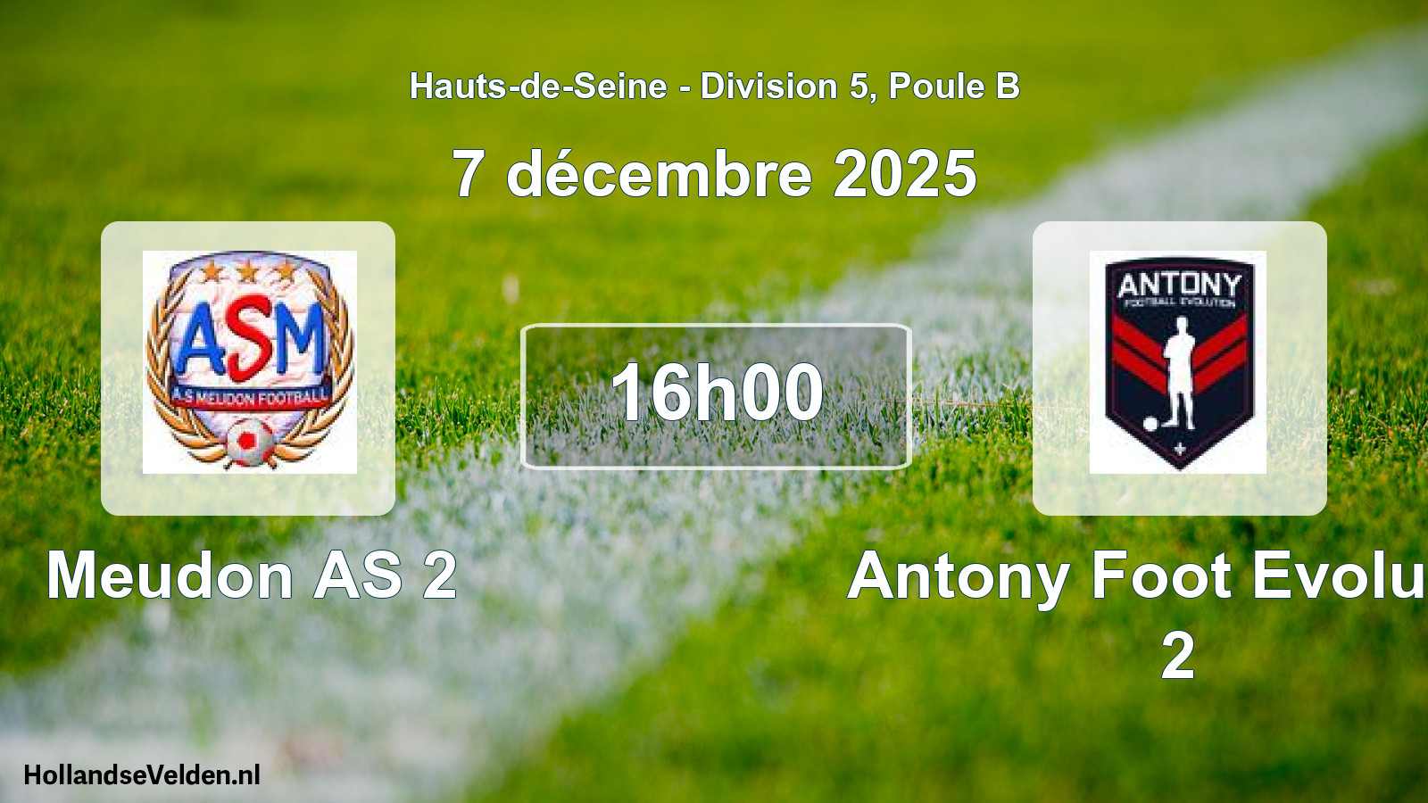 Match programmé: Meudon AS 2 - Antony Foot Evolutio 2 (7 décembre 2025)