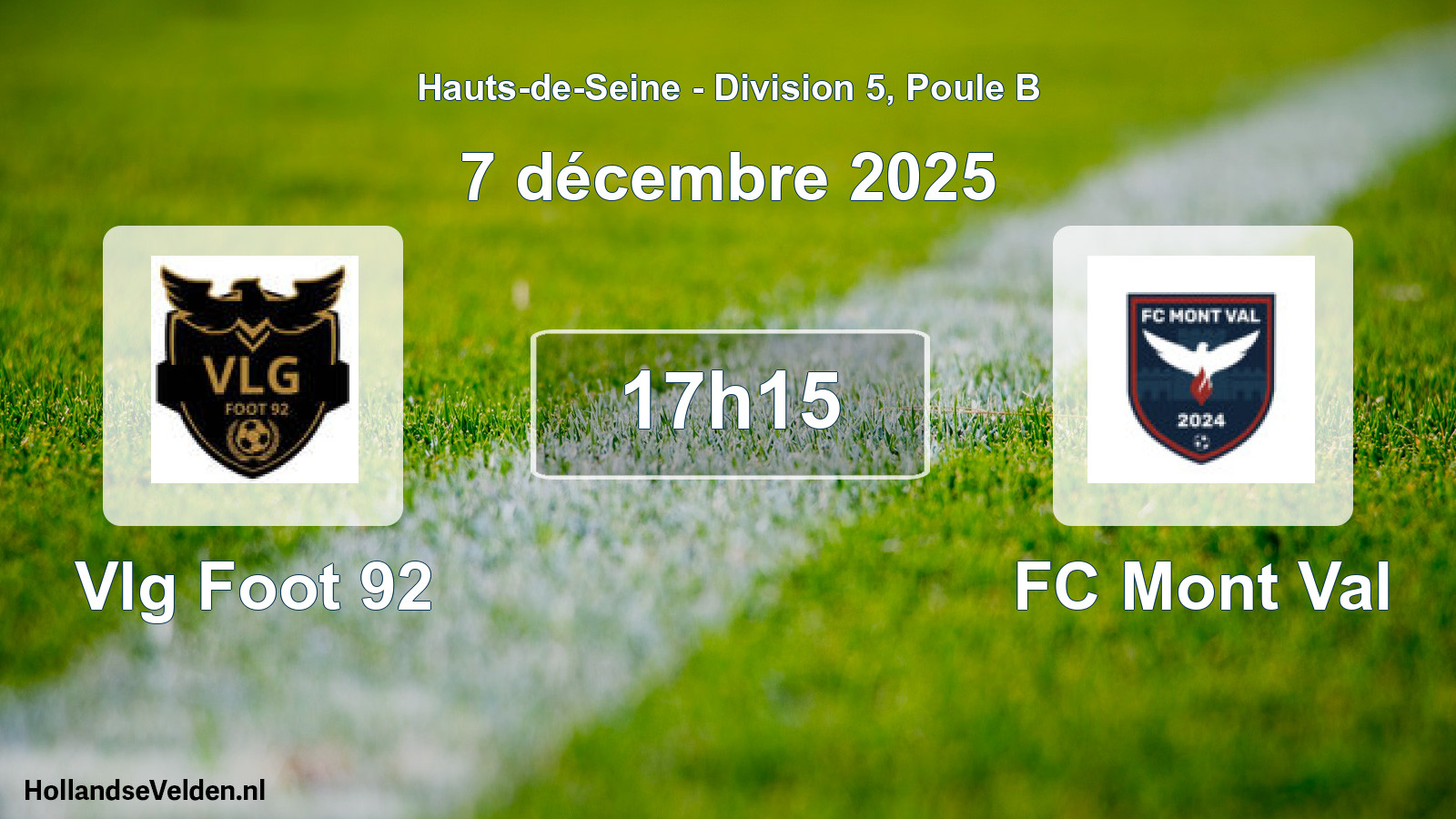 Match programmé: Vlg Foot 92 - FC Mont Val (7 décembre 2025)