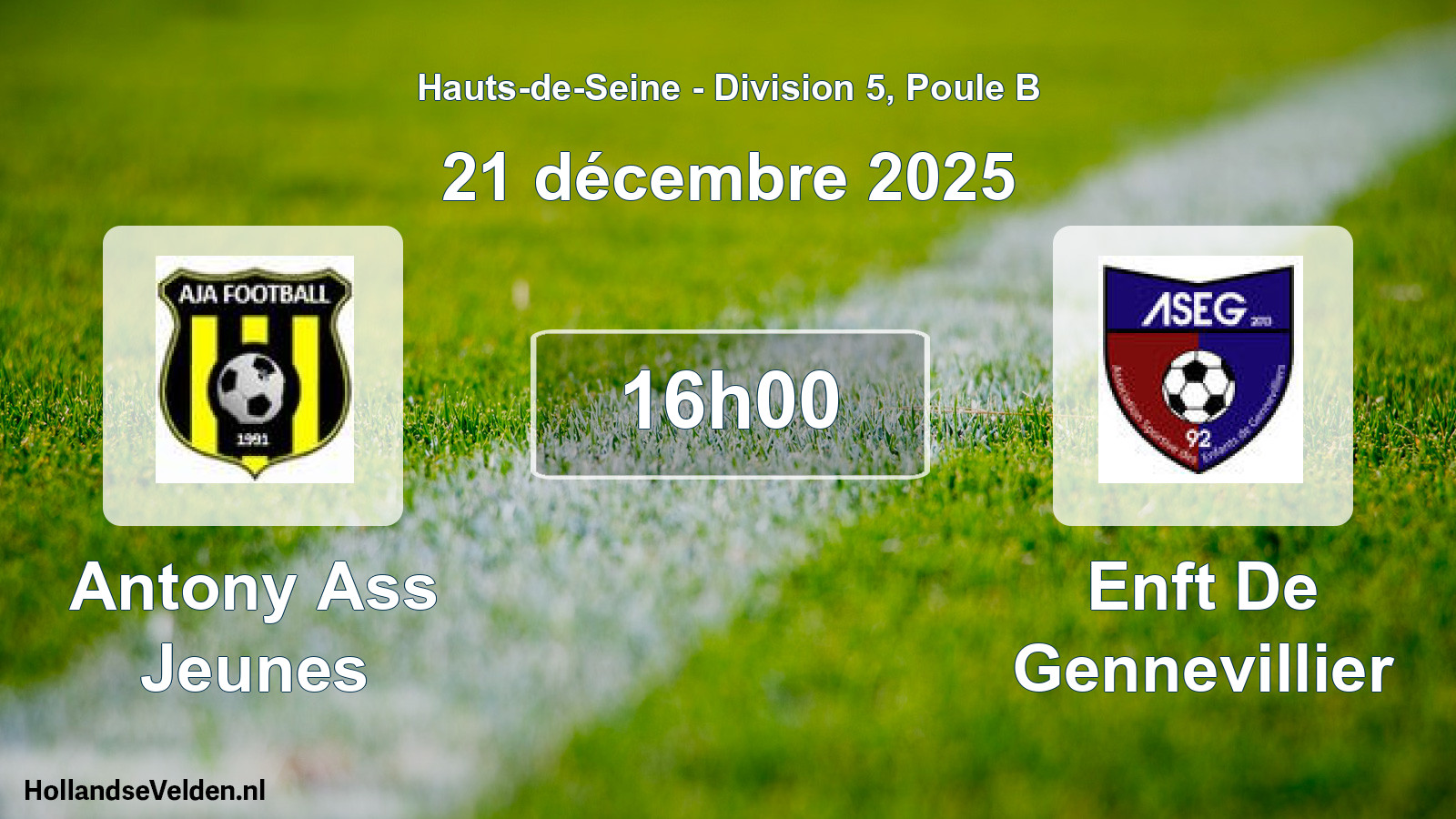Match programmé: Antony Ass Jeunes - Enft De Gennevillier (21 décembre 2025)