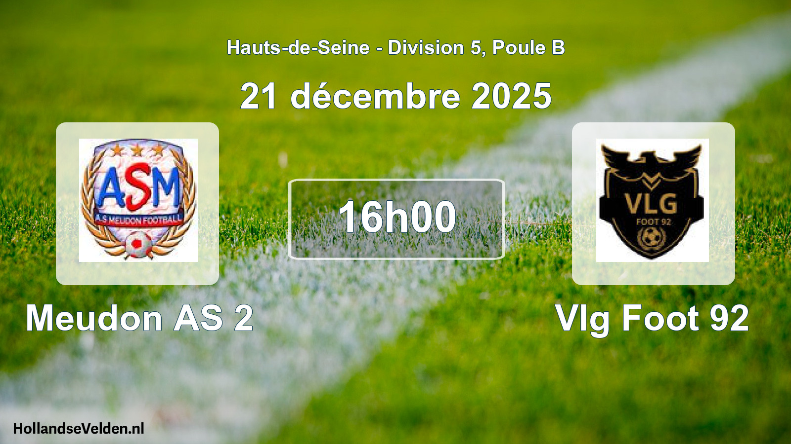 Match programmé: Meudon AS 2 - Vlg Foot 92 (21 décembre 2025)