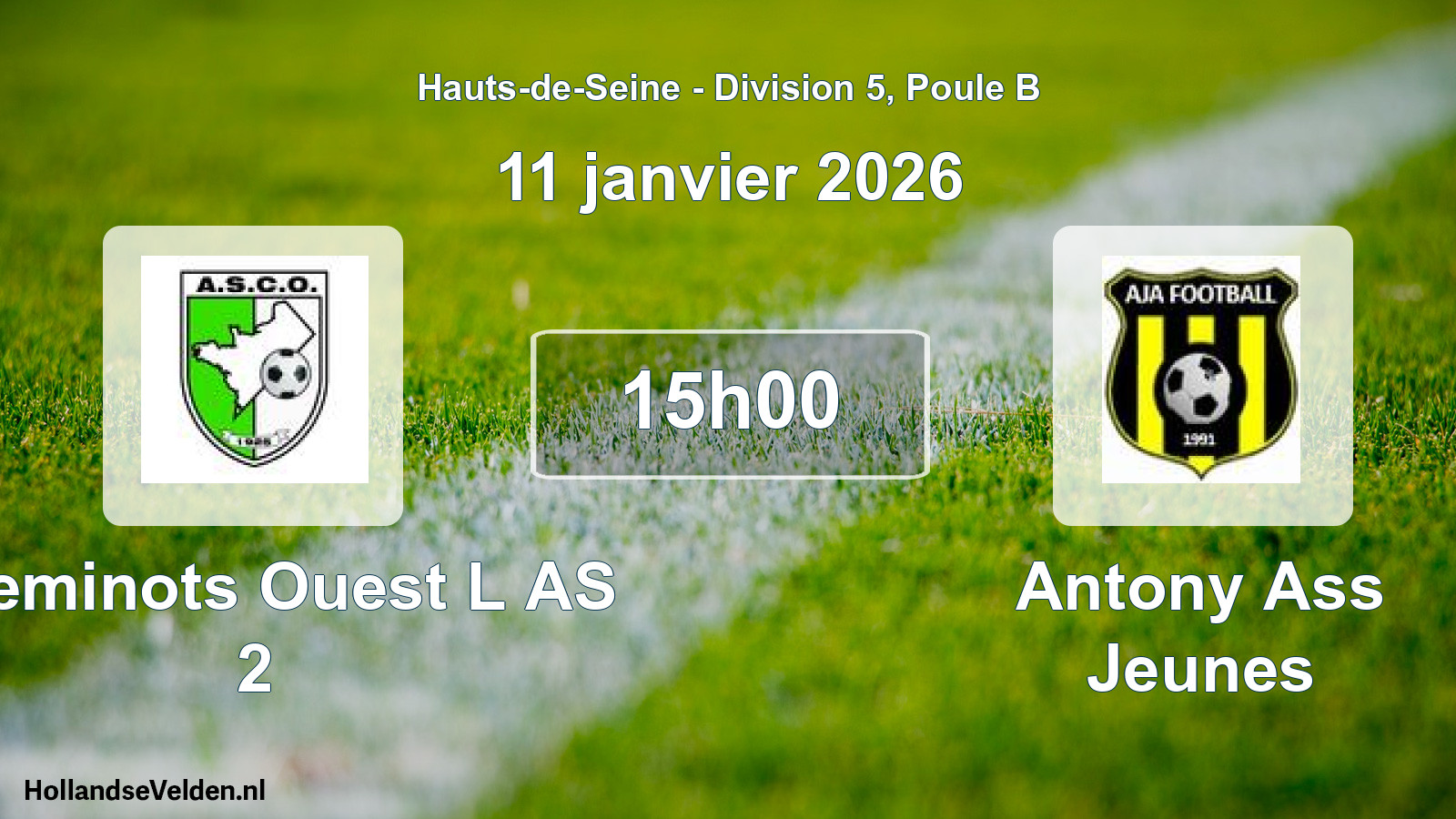 Match programmé: Cheminots Ouest L AS 2 - Antony Ass Jeunes (11 janvier 2026)