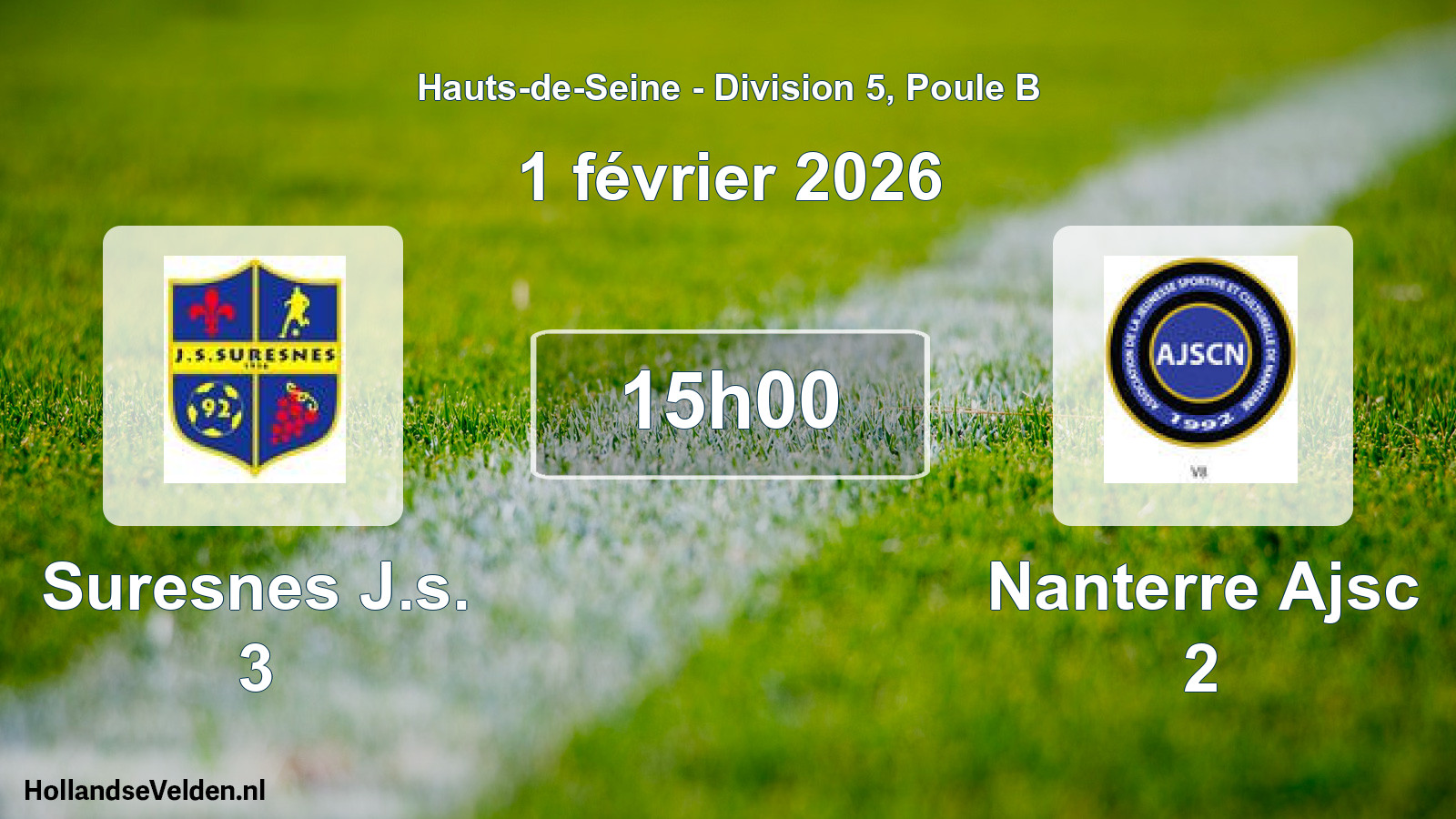 Match programmé: Suresnes J.s. 3 - Nanterre Ajsc 2 (1 février 2026)
