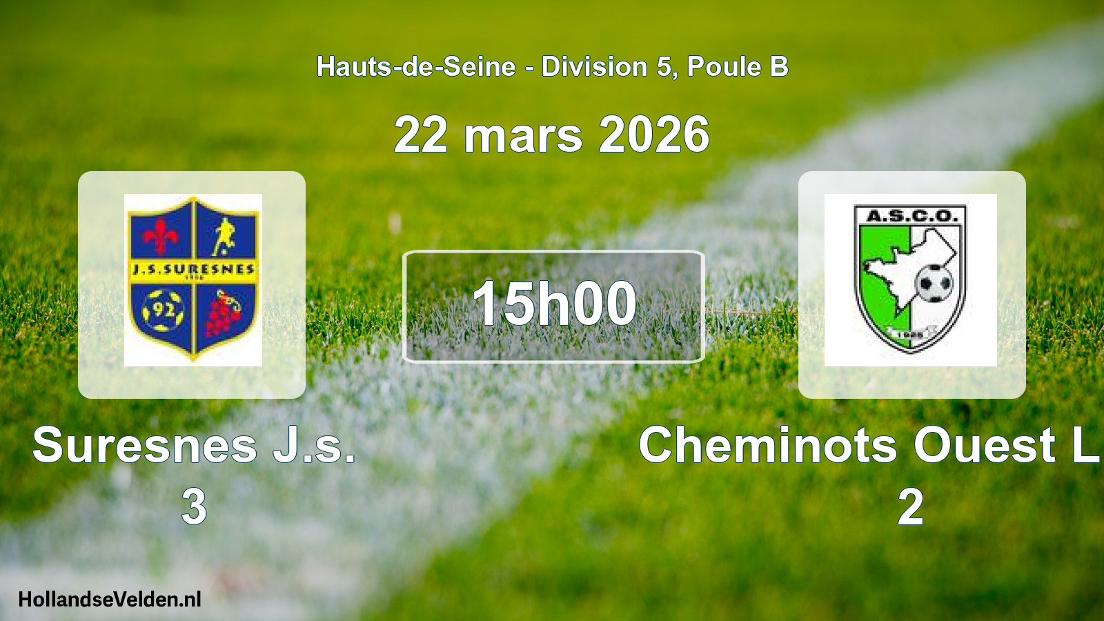 Match programmé: Suresnes J.s. 3 - Cheminots Ouest L AS 2 (22 mars 2026)