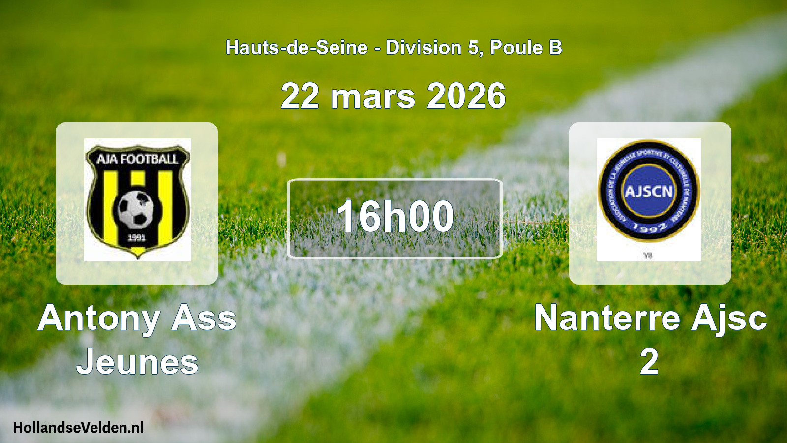 Match programmé: Antony Ass Jeunes - Nanterre Ajsc 2 (22 mars 2026)