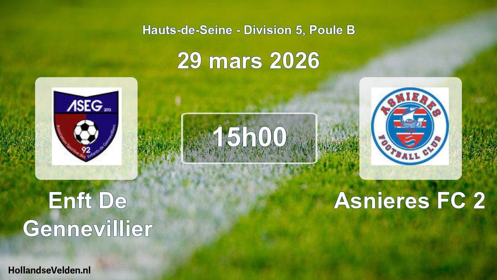 Match programmé: Enft De Gennevillier - Asnieres FC 2 (29 mars 2026)