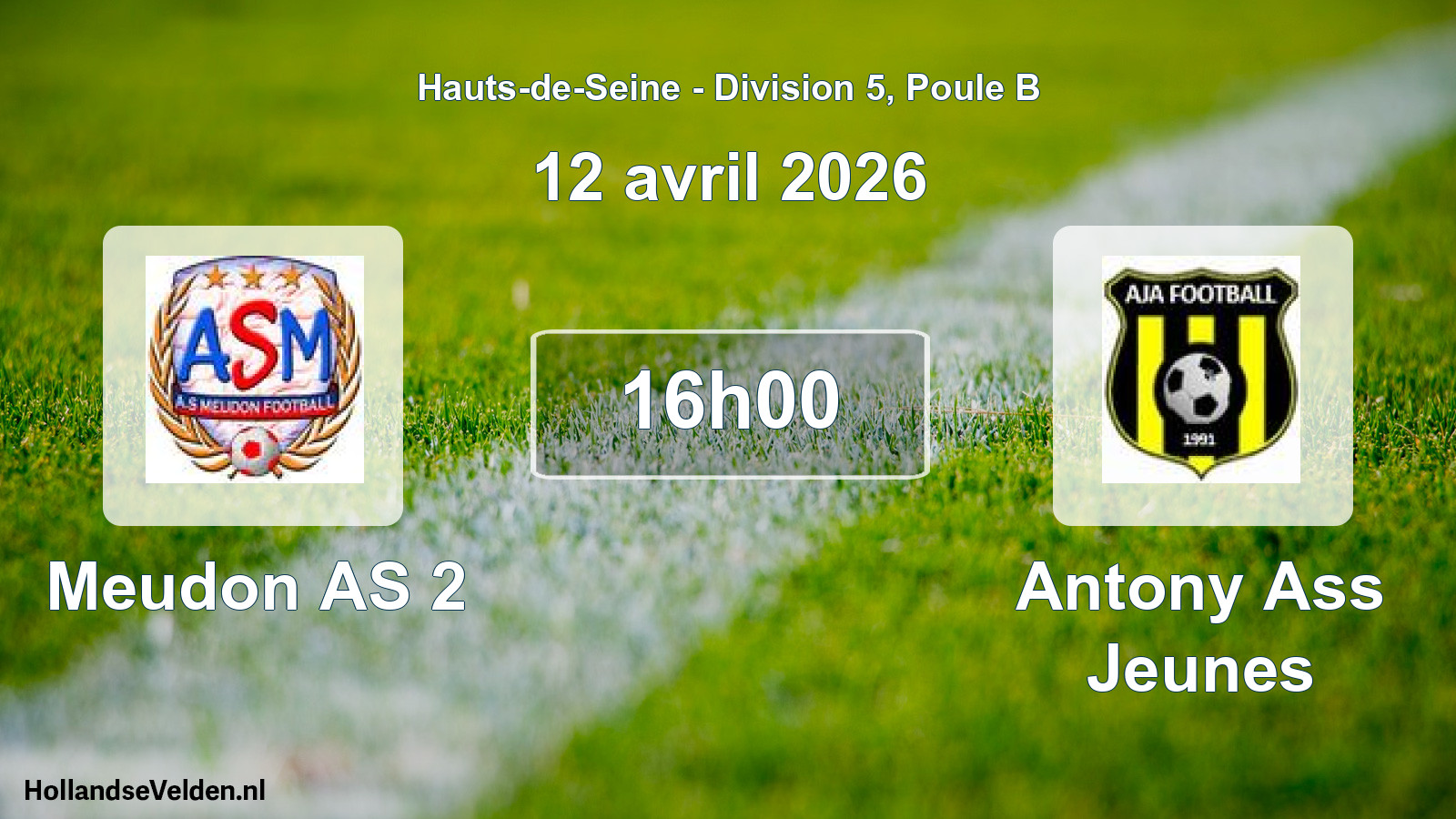 Match programmé: Meudon AS 2 - Antony Ass Jeunes (12 avril 2026)