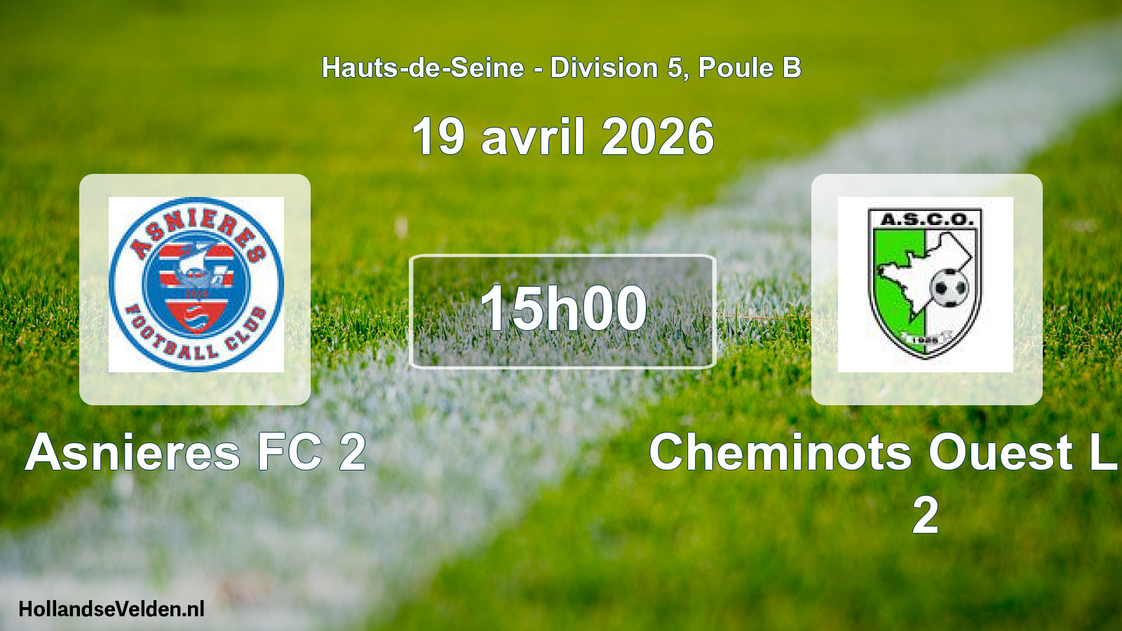 Geplande wedstrijd: Asnieres FC 2 - Cheminots Ouest L AS 2 (19 april 2026)