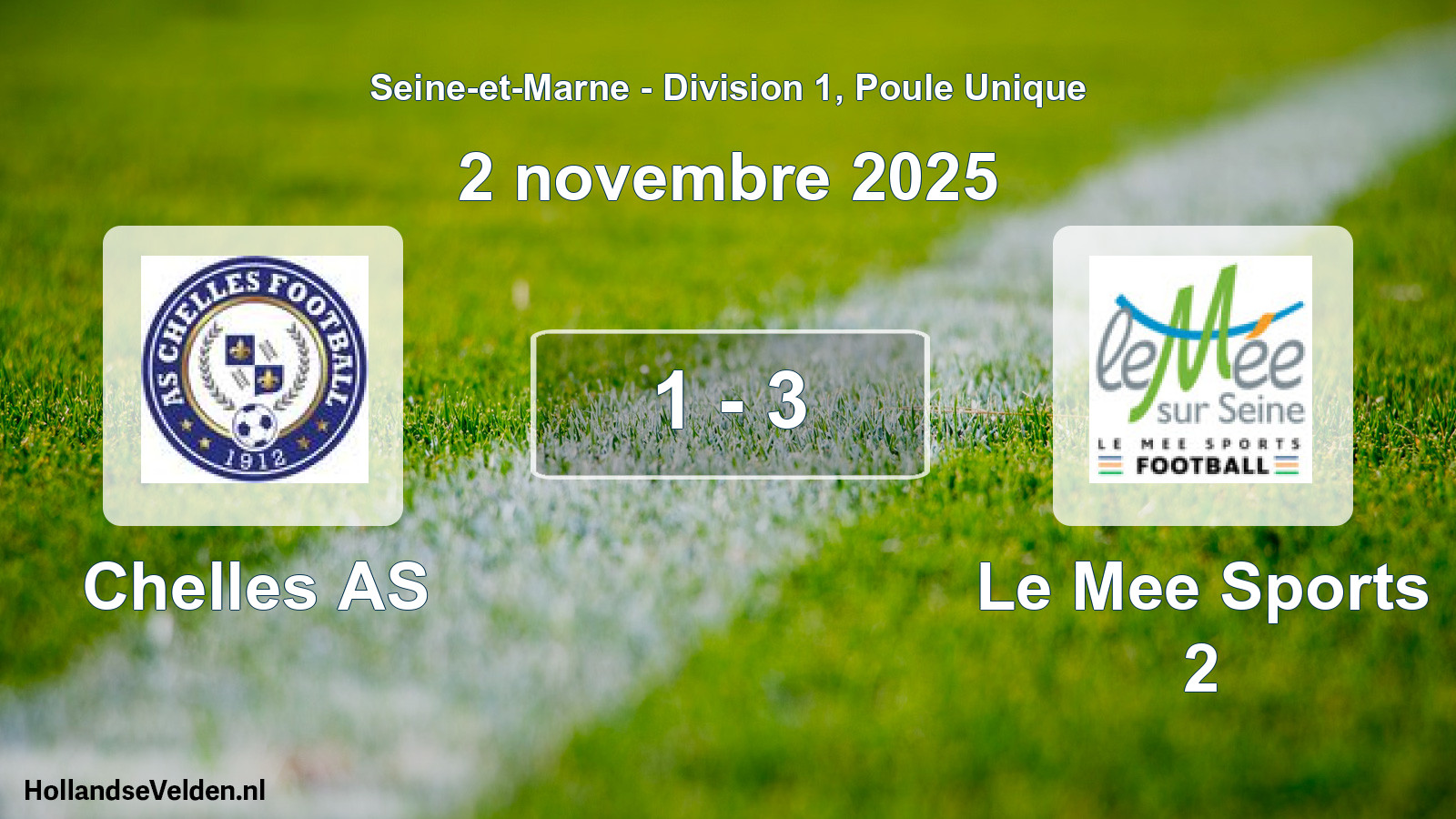 Total number of matches played: Chelles AS - Le Mee Sports 2 1 - 3 (2 November 2025)