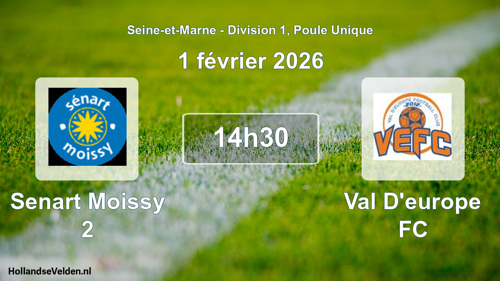 Match programmé: Senart Moissy 2 - Val D'europe FC (1 février 2026)