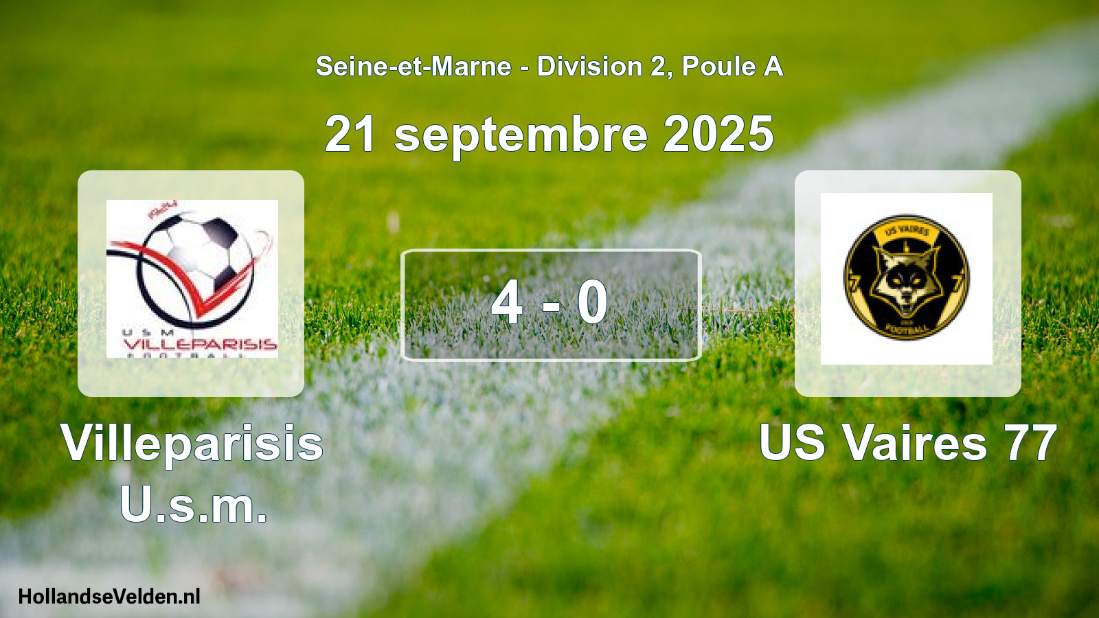 Total number of matches played: Villeparisis U.s.m. - US Vaires 77 4 - 0 (21 September 2025)