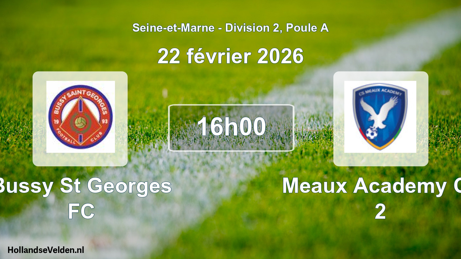 Match programmé: Bussy St Georges FC - Meaux Academy Cs 2 (22 février 2026)