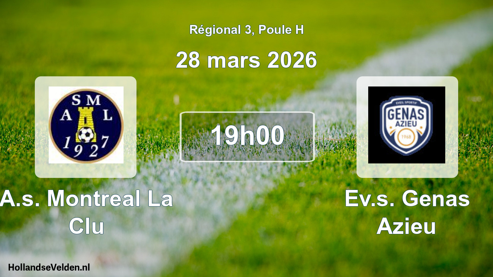 Geplande wedstrijd: A.s. Montreal La Clu - Ev.s. Genas Azieu (28 maart 2026)