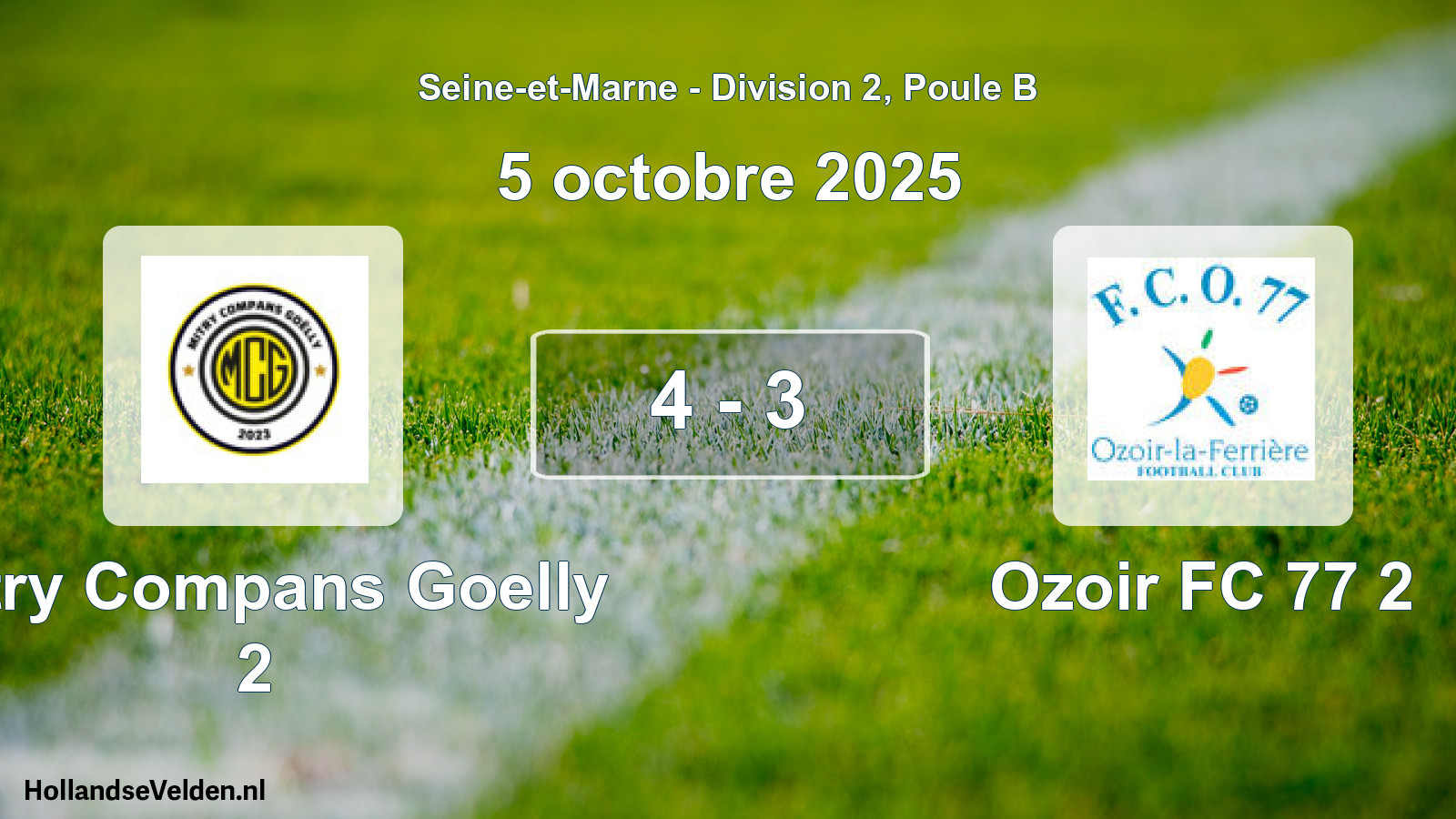 Match joué: Mitry Compans Goelly 2 - Ozoir FC 77 2 4 - 3 (5 octobre 2025)