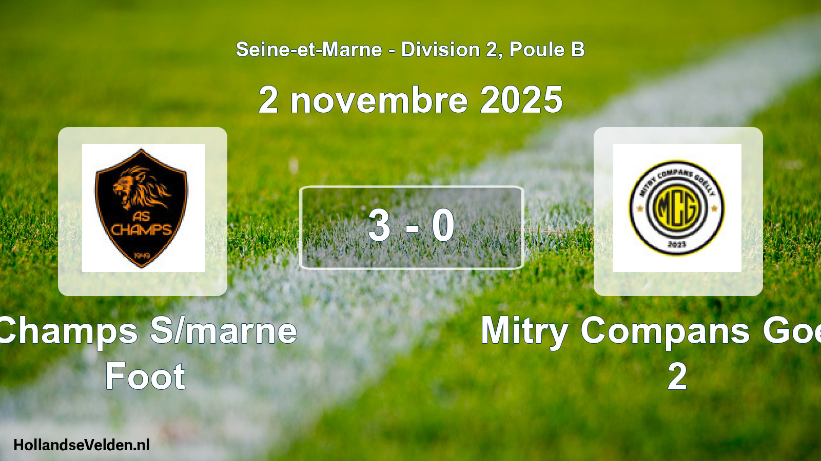 Gespeelde wedstrijd: Champs S/marne Foot - Mitry Compans Goelly 2 3 - 0 (2 november 2025)