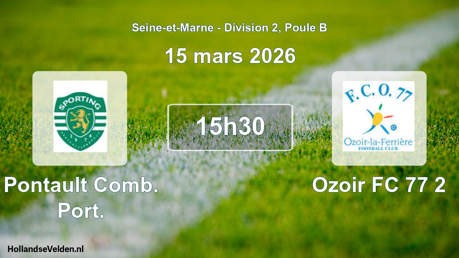 Match programmé: Pontault Comb. Port. - Ozoir FC 77 2 (15 mars 2026)