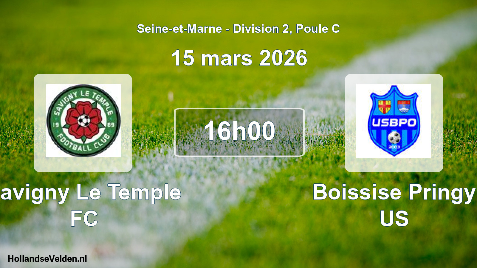 Match programmé: Savigny Le Temple FC - Boissise Pringy US (15 mars 2026)
