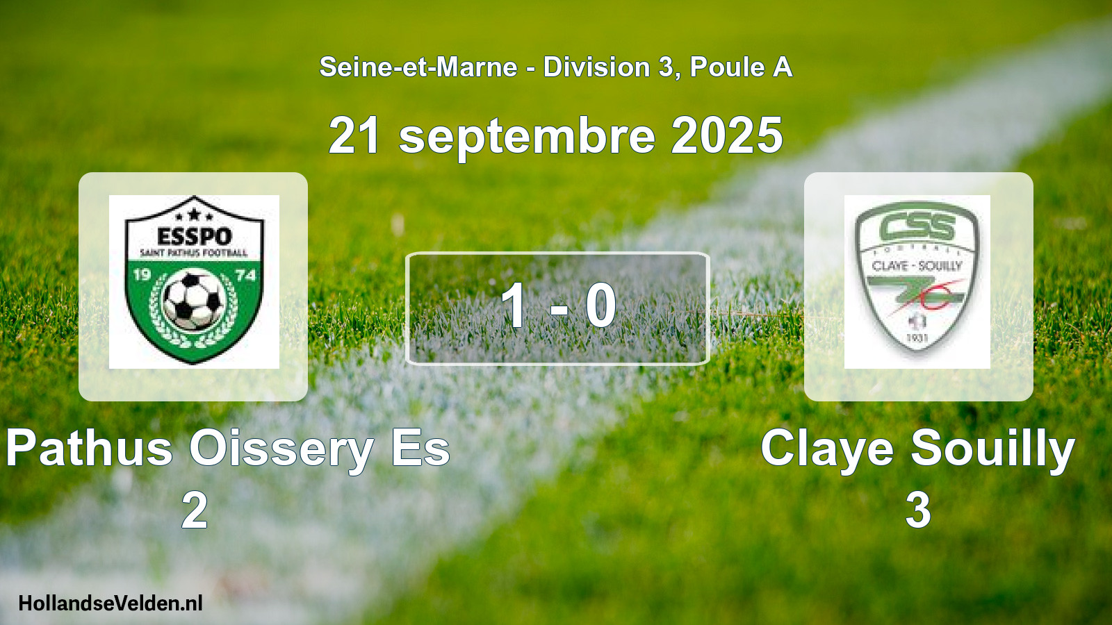 Total number of matches played: St Pathus Oissery Es 2 - Claye Souilly 3 1 - 0 (21 September 2025)