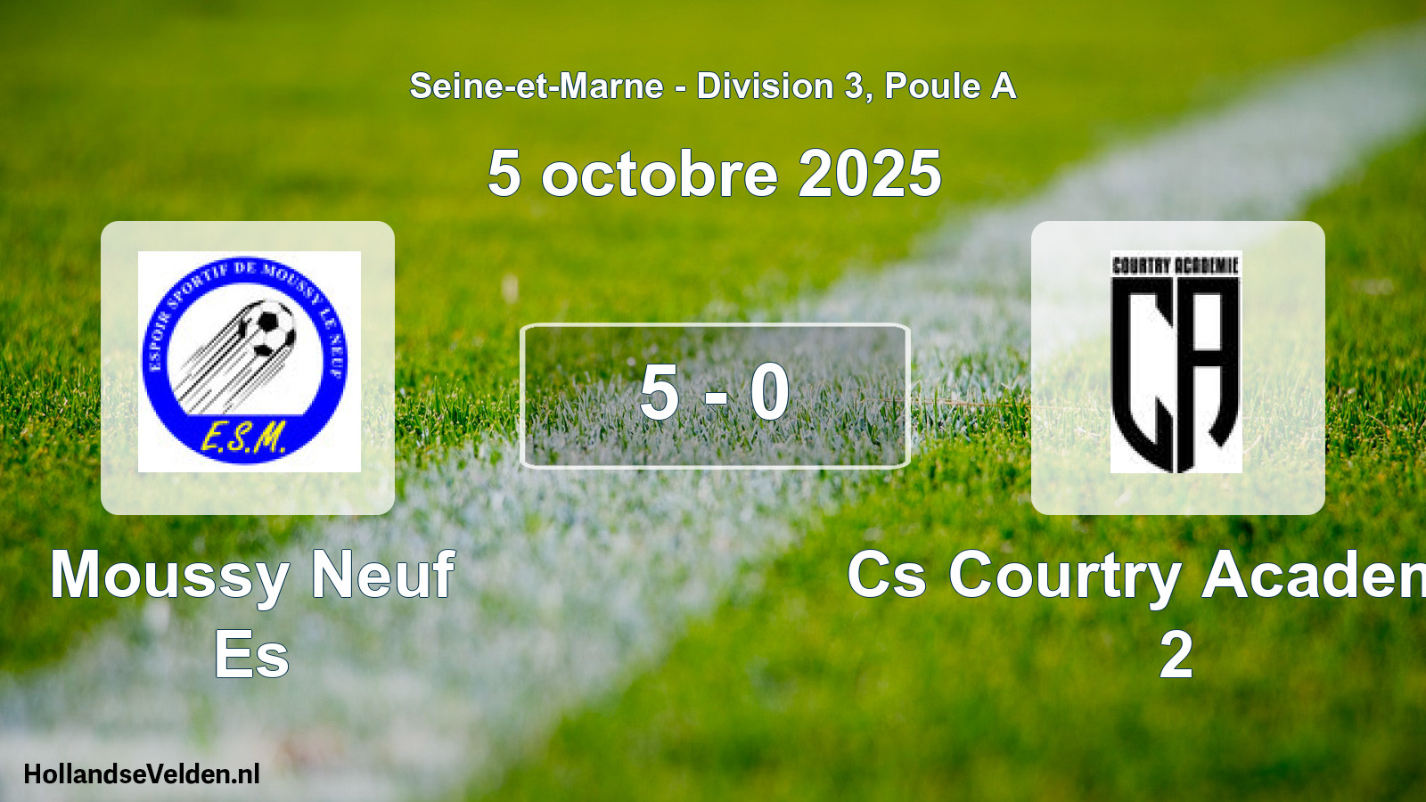 Match joué: Moussy Neuf Es - Cs Courtry Academie 2 5 - 0 (5 octobre 2025)