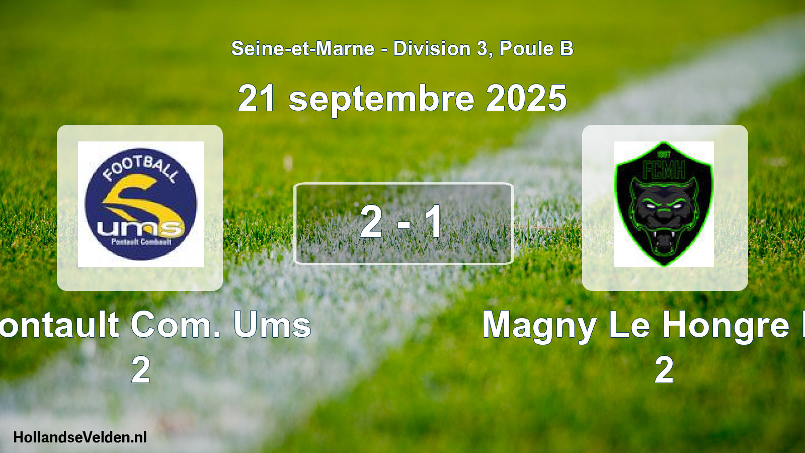 Match joué: Pontault Com. Ums 2 - Magny Le Hongre FC 2 2 - 1 (21 septembre 2025)
