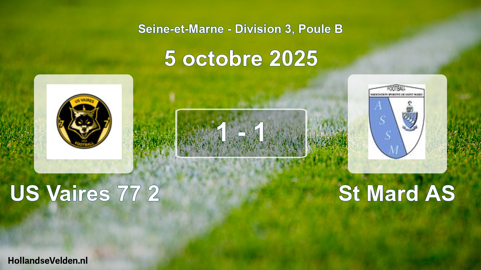 Match joué: US Vaires 77 2 - St Mard AS 1 - 1 (5 octobre 2025)
