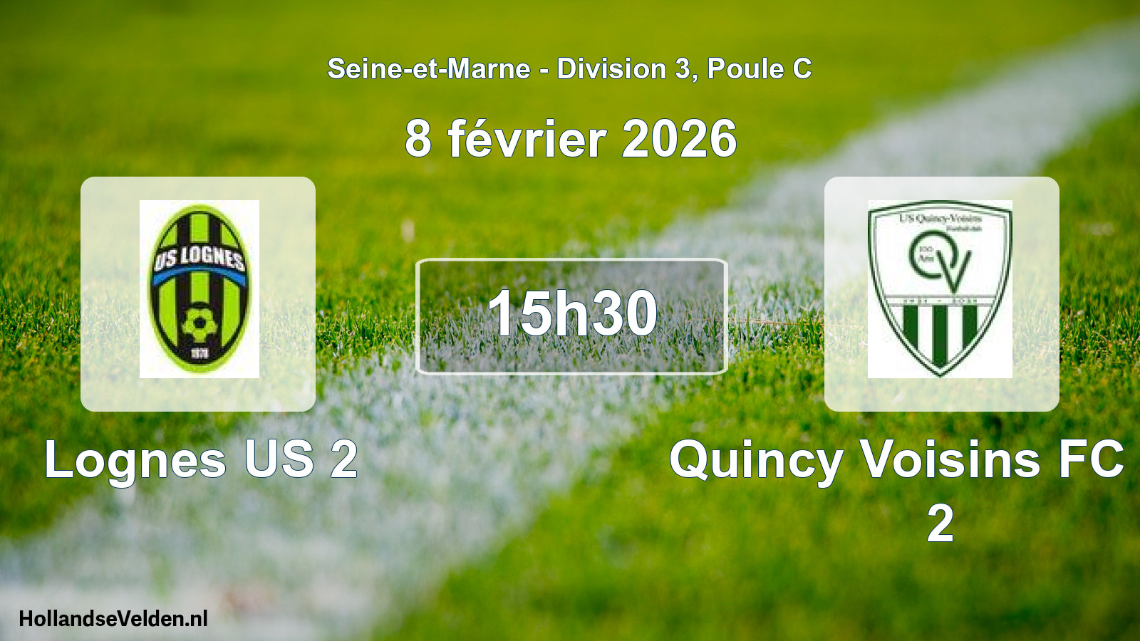 Match programmé: Lognes US 2 - Quincy Voisins FC US 2 (8 février 2026)