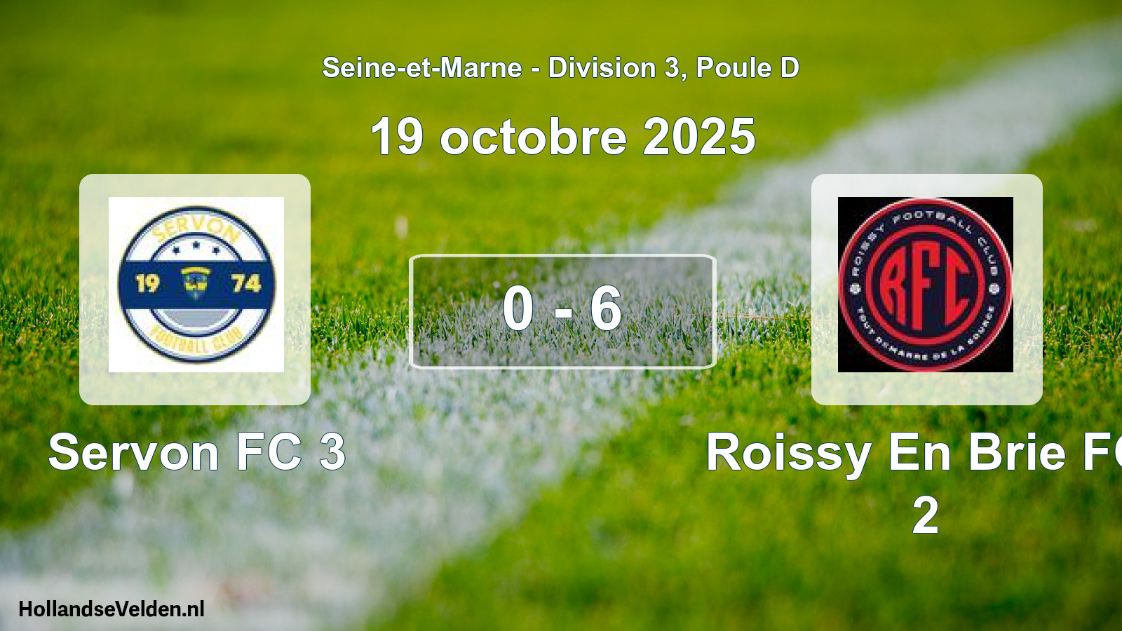 Gespeelde wedstrijd: Servon FC 3 - Roissy En Brie FC 2 0 - 6 (19 oktober 2025)