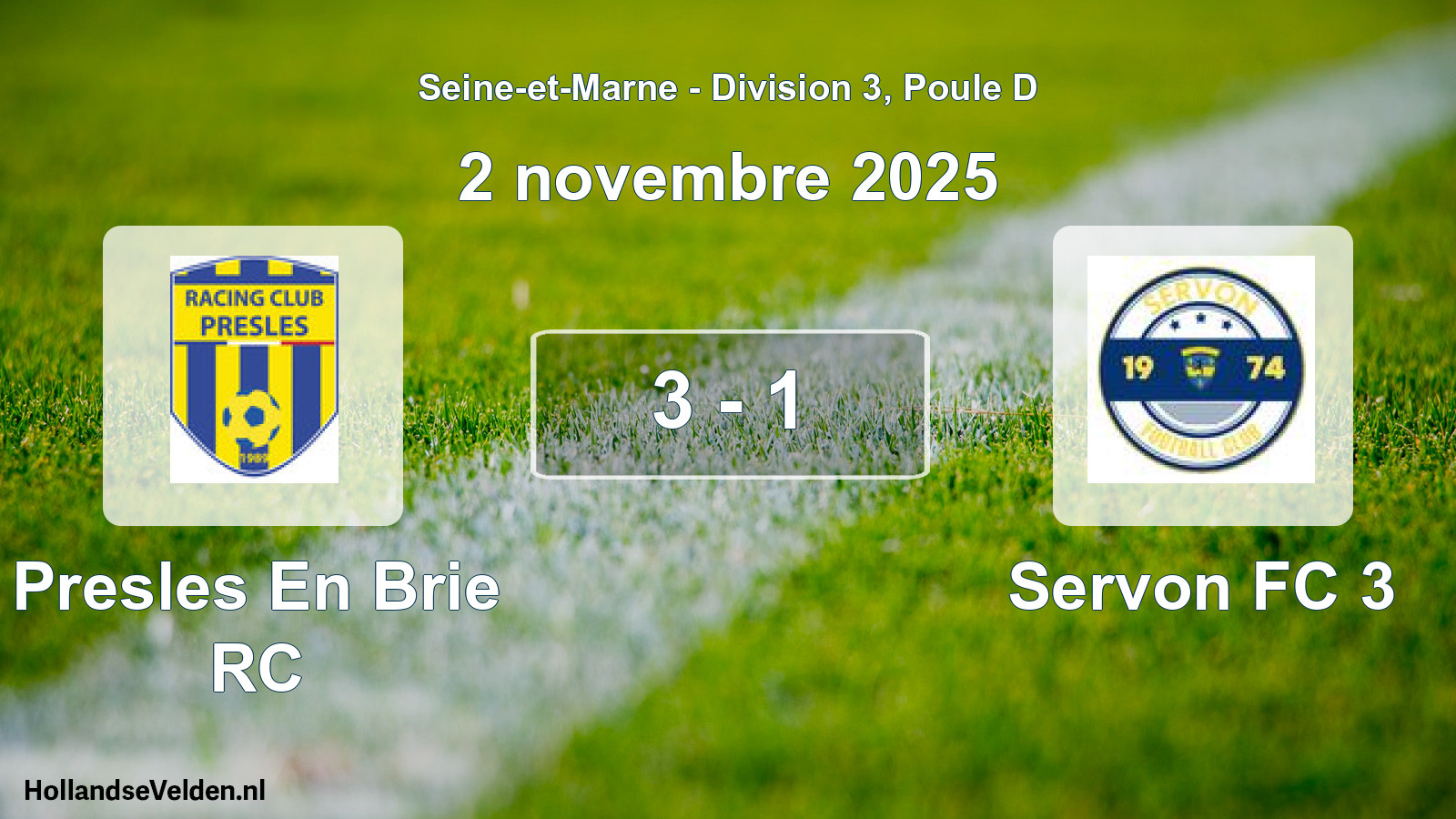 Match joué: Presles En Brie RC - Servon FC 3 3 - 1 (2 novembre 2025)