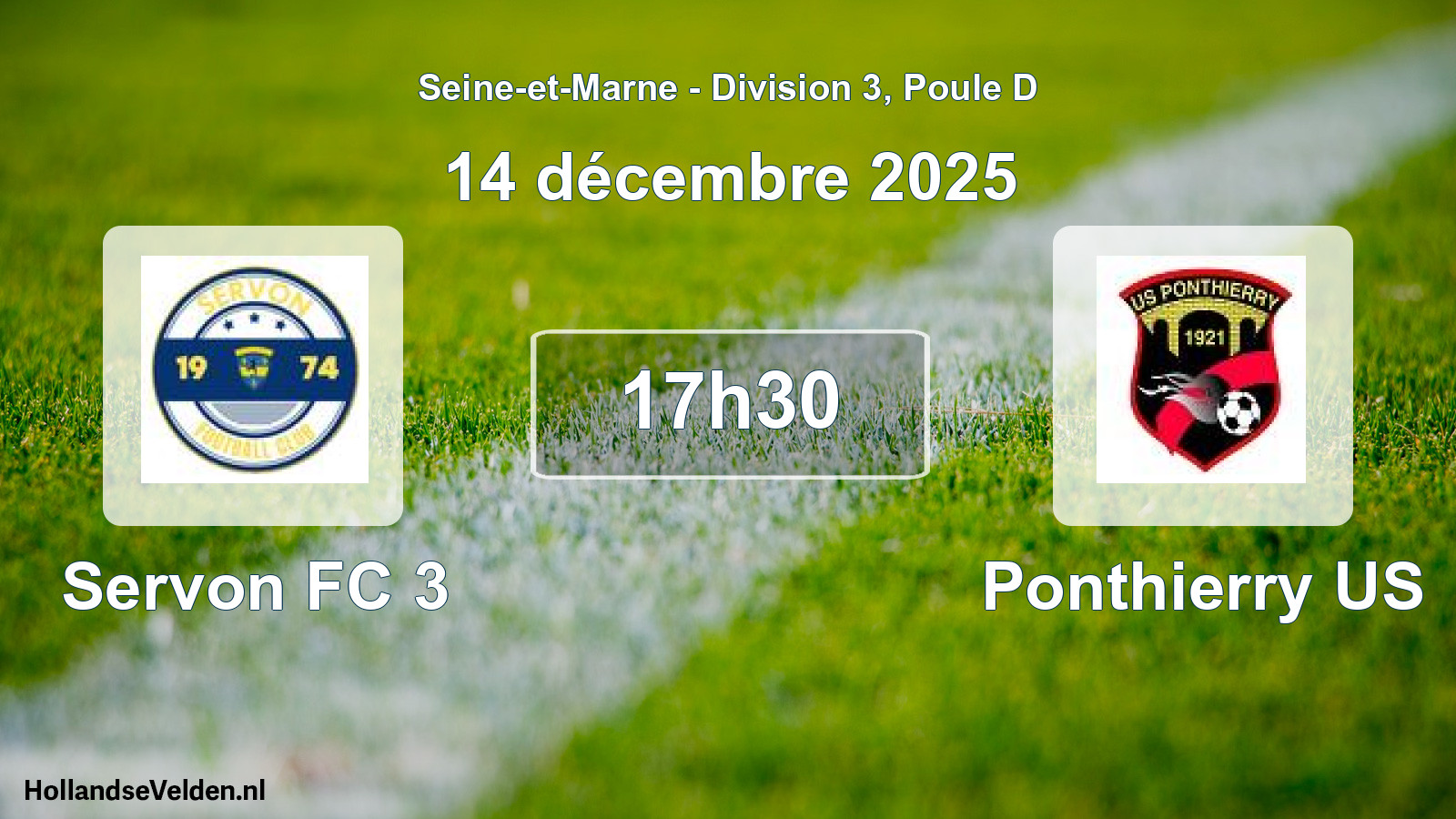 Match programmé: Servon FC 3 - Ponthierry US (14 décembre 2025)