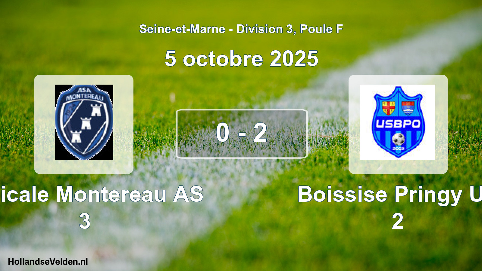 Gespeelde wedstrijd: Amicale Montereau AS 3 - Boissise Pringy US 2 0 - 2 (5 oktober 2025)