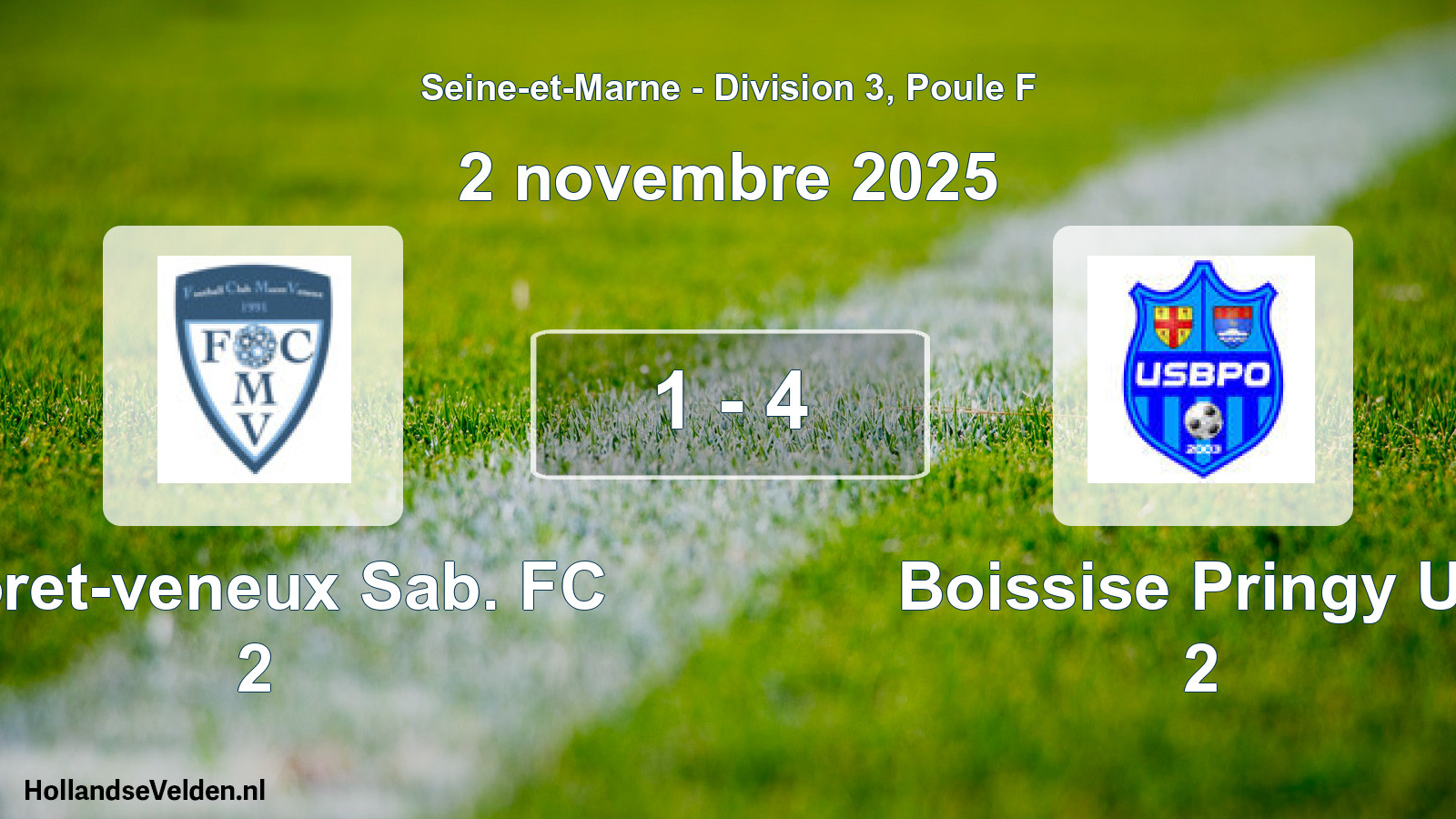 Match joué: Moret-veneux Sab. FC 2 - Boissise Pringy US 2 1 - 4 (2 novembre 2025)