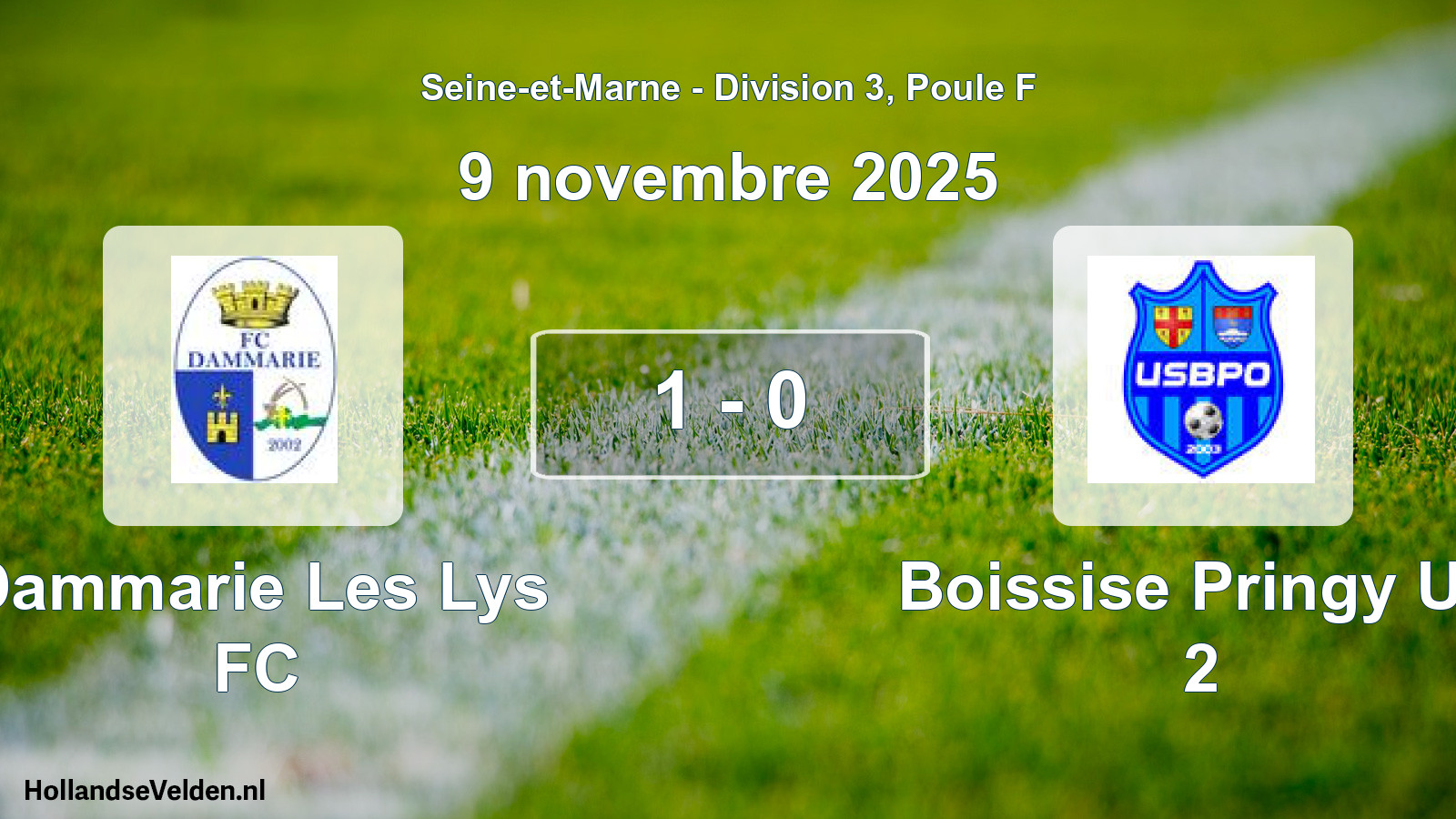 Total number of matches played: Dammarie Les Lys FC - Boissise Pringy US 2 1 - 0 (9 November 2025)