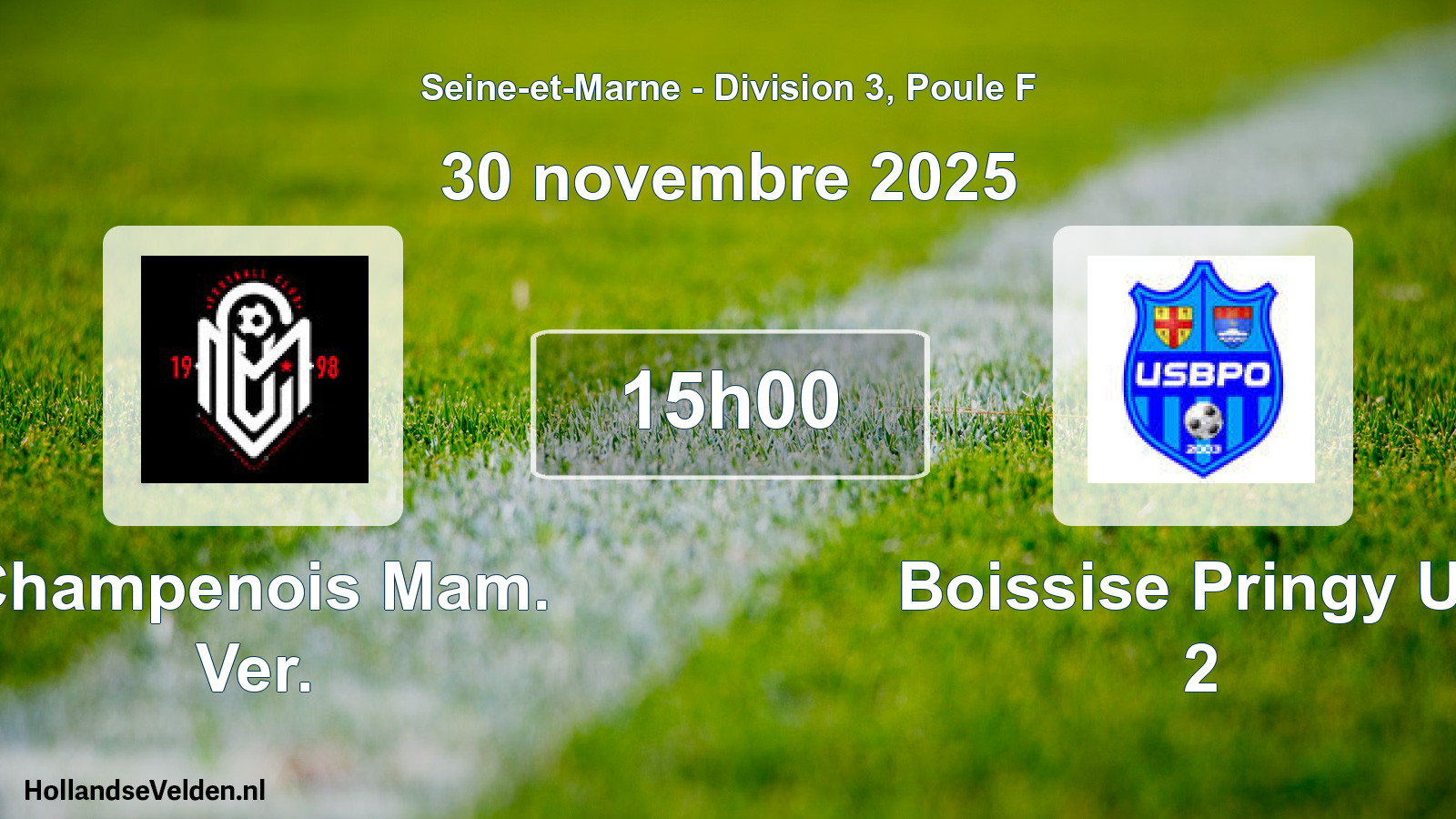 Match programmé: Champenois Mam. Ver. - Boissise Pringy US 2 (30 novembre 2025)