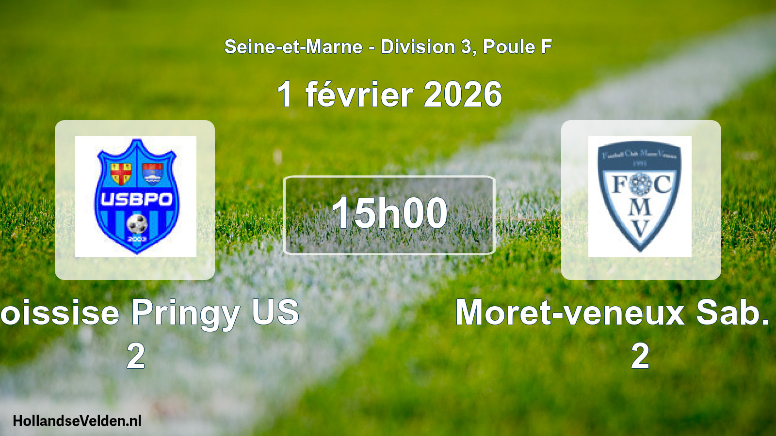 Match programmé: Boissise Pringy US 2 - Moret-veneux Sab. FC 2 (1 février 2026)