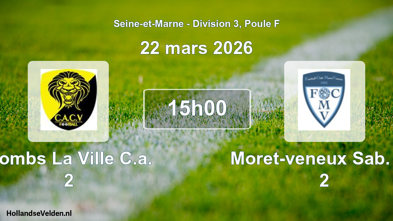 Match programmé: Combs La Ville C.a. 2 - Moret-veneux Sab. FC 2 (22 mars 2026)