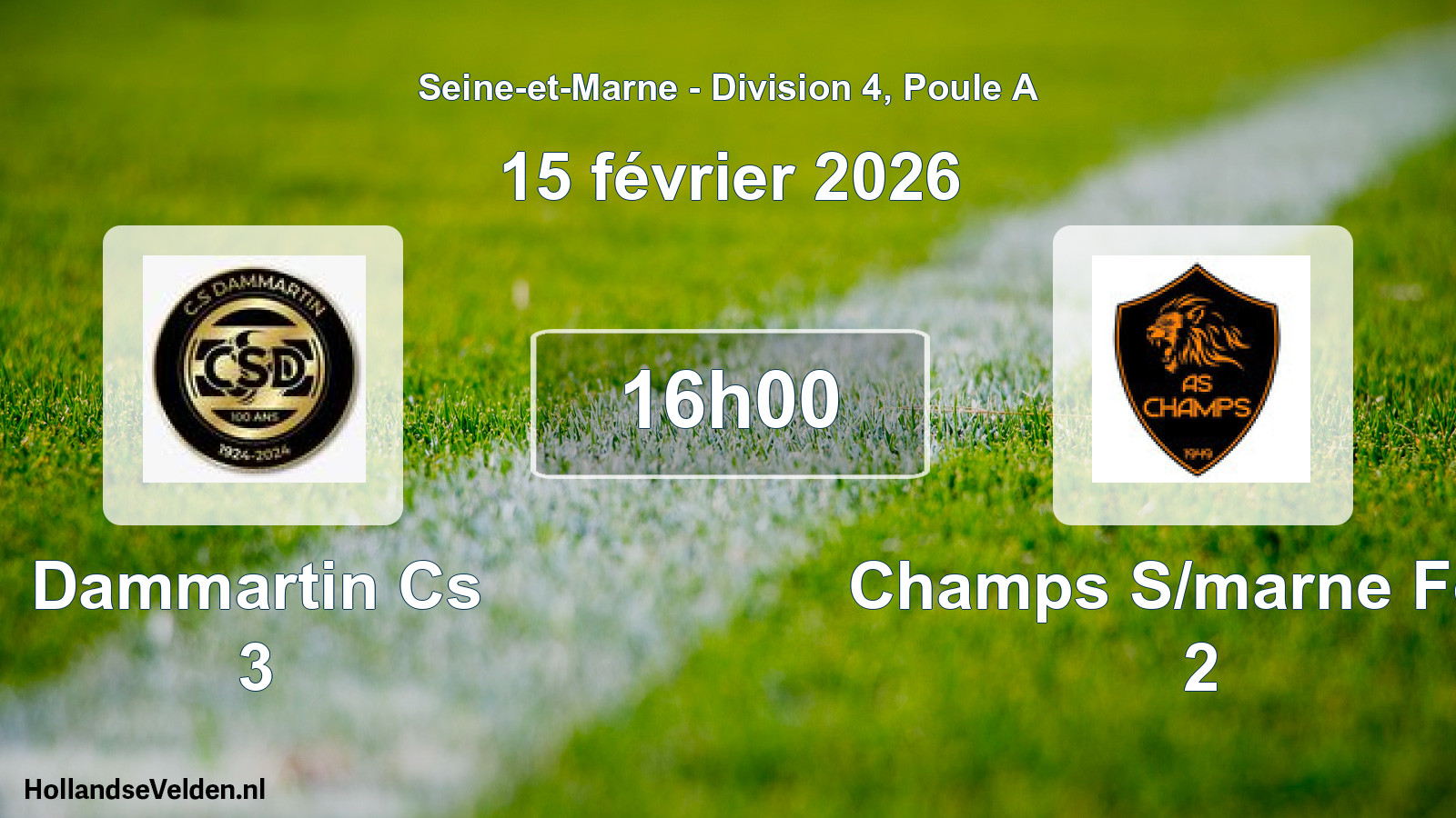 Geplande wedstrijd: Dammartin Cs 3 - Champs S/marne Foot 2 (15 februari 2026)