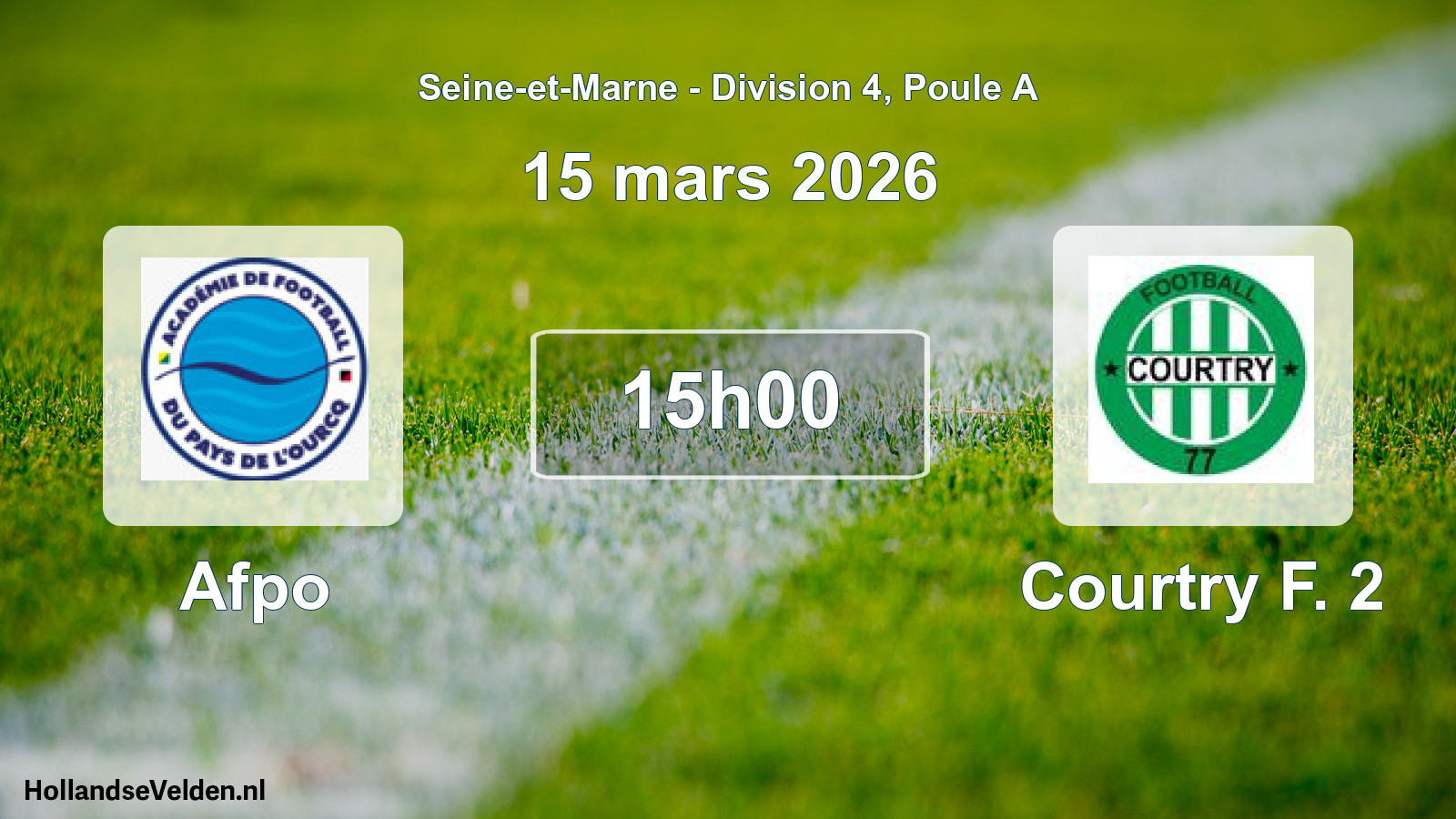Match programmé: Afpo - Courtry F. 2 (15 mars 2026)
