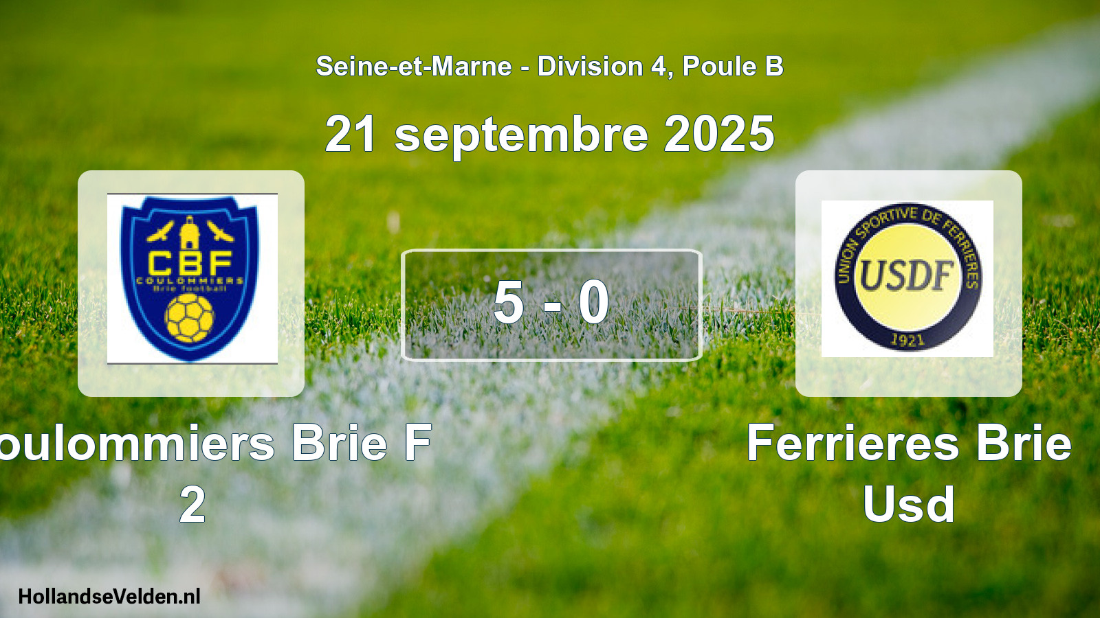 Match joué: Coulommiers Brie F 2 - Ferrieres Brie Usd 5 - 0 (21 septembre 2025)