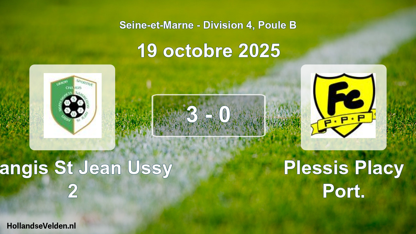 Total number of matches played: Changis St Jean Ussy 2 - Plessis Placy Port. 3 - 0 (19 October 2025)