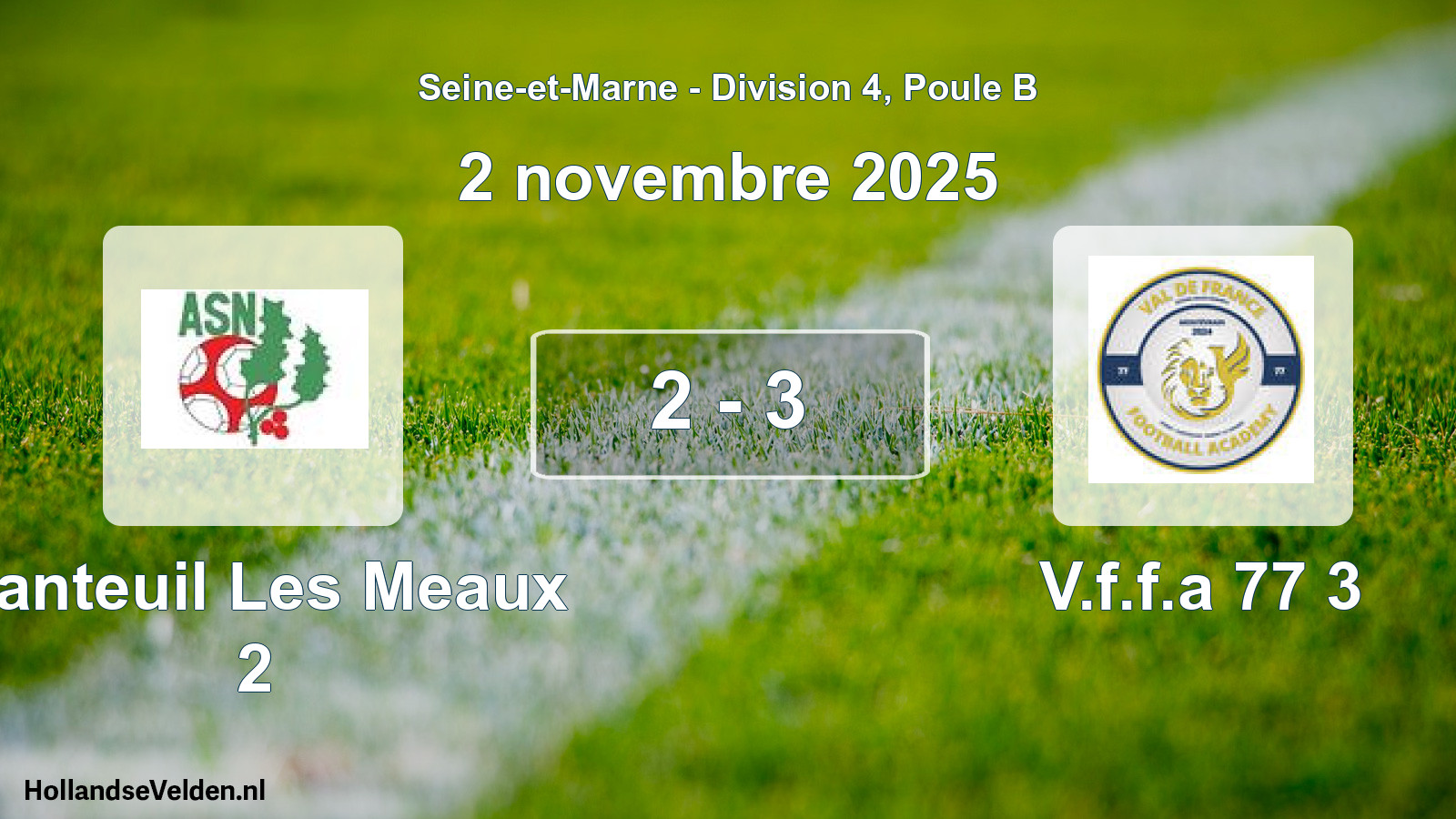 Match joué: Nanteuil Les Meaux 2 - V.f.f.a 77 3 2 - 3 (2 novembre 2025)
