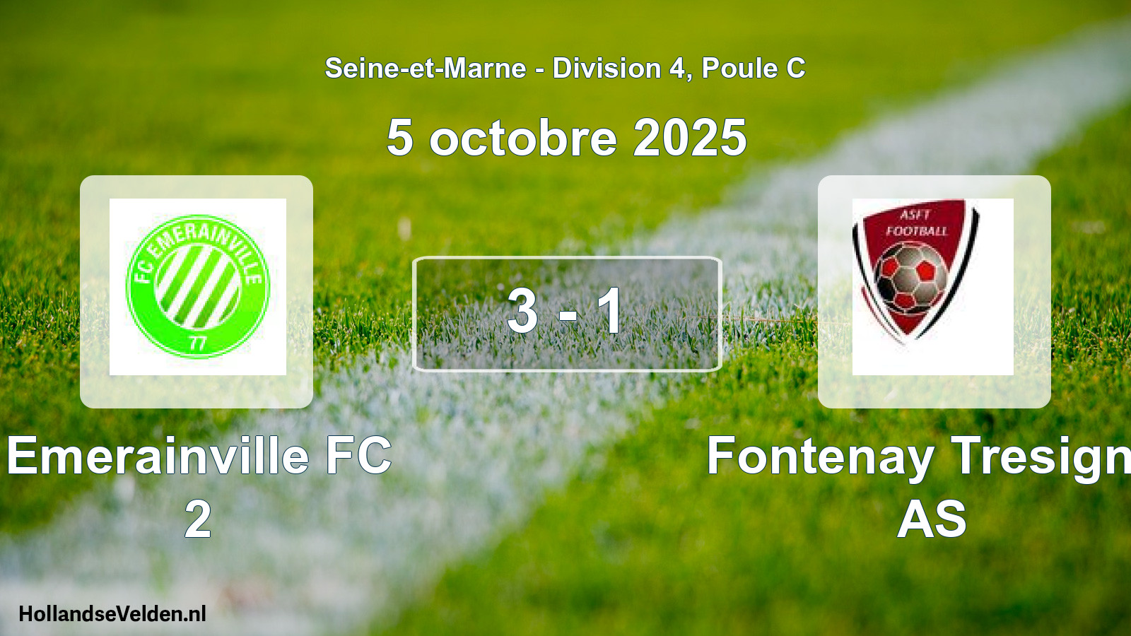 Gespeelde wedstrijd: Emerainville FC 2 - Fontenay Tresigny AS 3 - 1 (5 oktober 2025)
