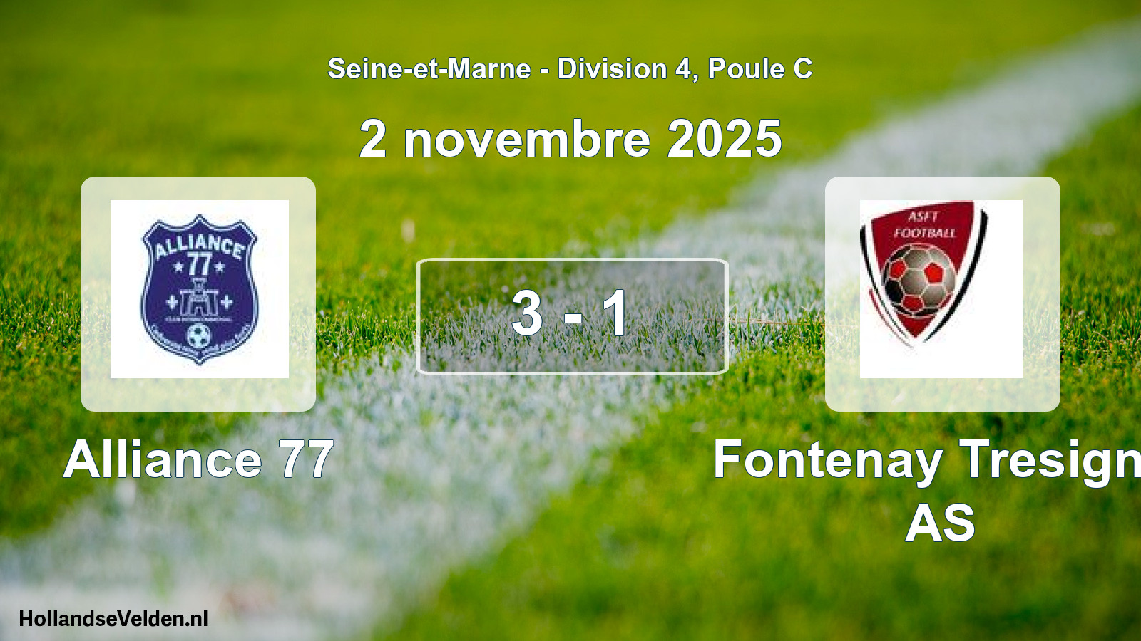 Gespeelde wedstrijd: Alliance 77 - Fontenay Tresigny AS 3 - 1 (2 november 2025)