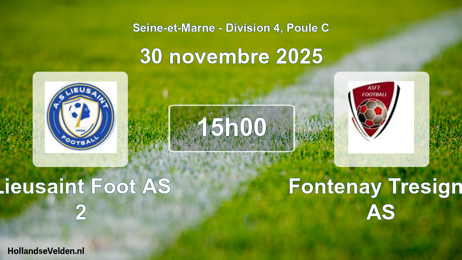 Match programmé: Lieusaint Foot AS 2 - Fontenay Tresigny AS (30 novembre 2025)